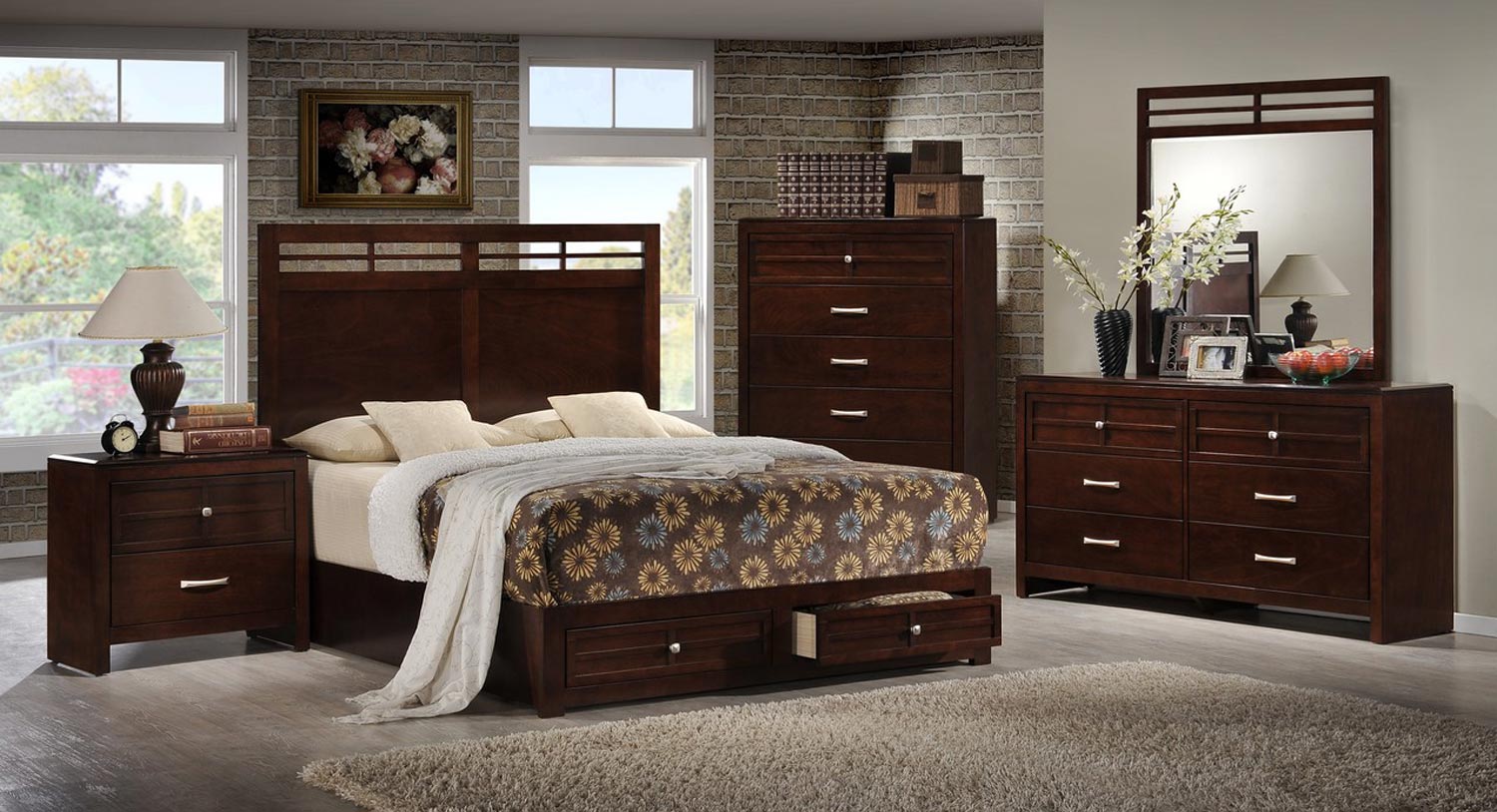 Global Furniture USA Abbey Bedroom Set Merlot GFABBEY(9663)BedroomSet at