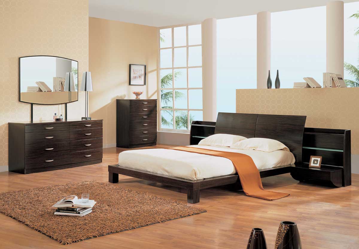 Global Furniture USA Capri Slat Bedroom Collection - Dark Zebrano-Beige Micro Fiber