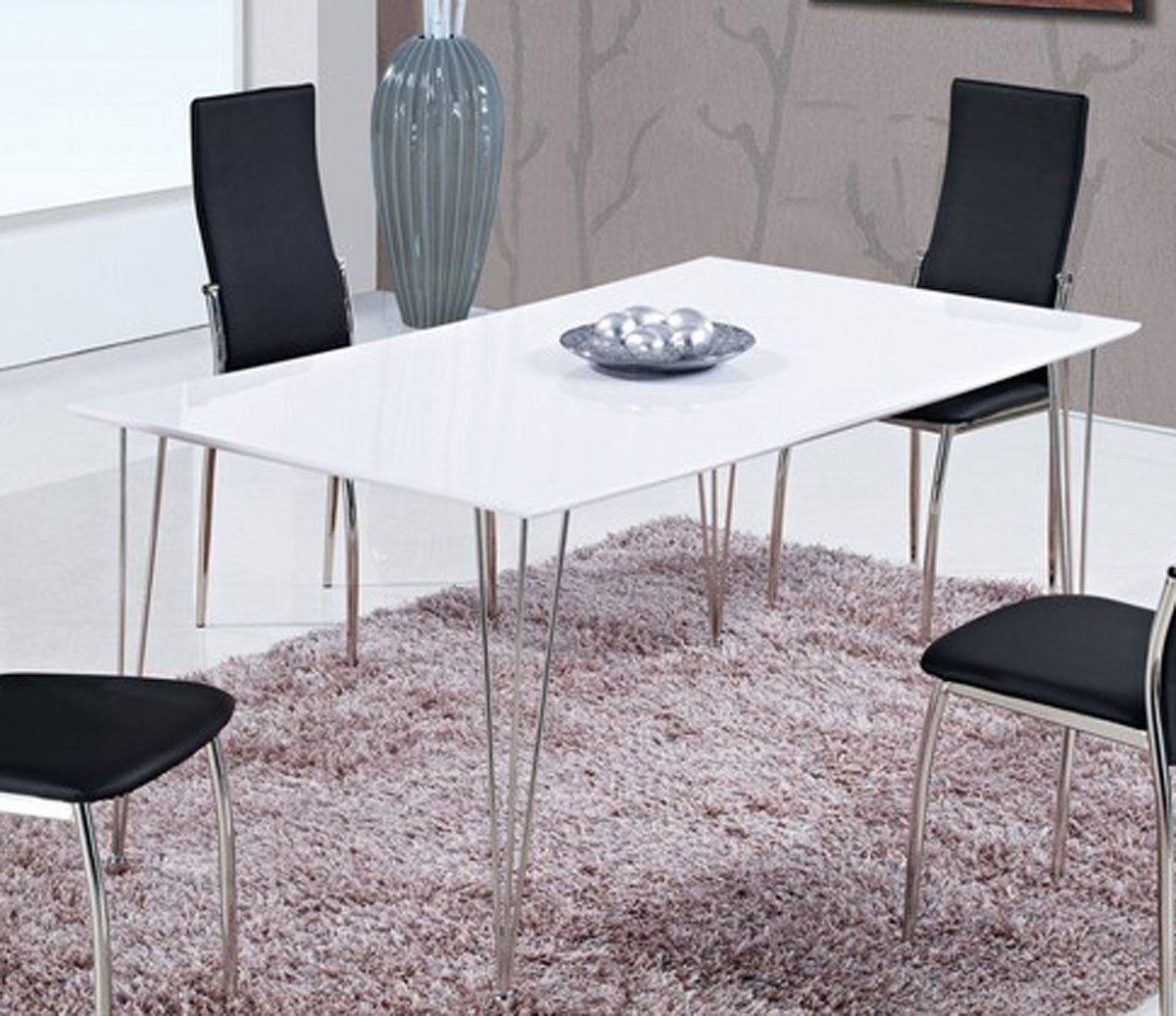 Global Furniture USA 475 Dining Table - White High Gloss MDF - Metal Legs