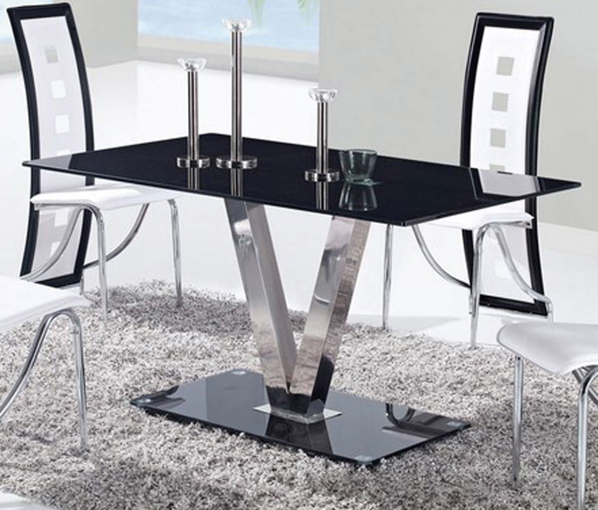 Global Furniture USA 551 Dining Table - Black - Stainless Steel Legs