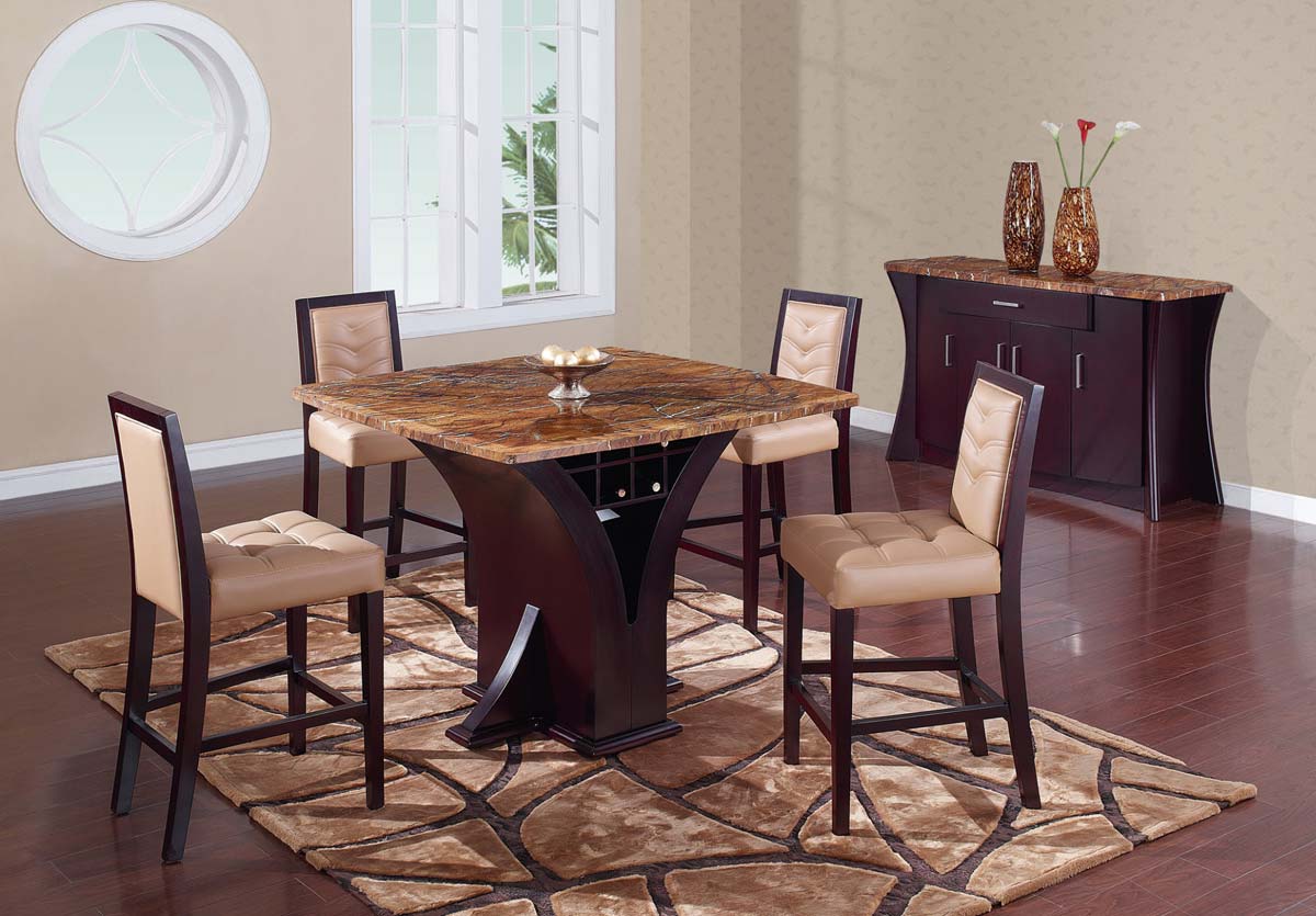 Global Furniture USA 800 Bar Table Set - Wenge - Stone/Tan Marble