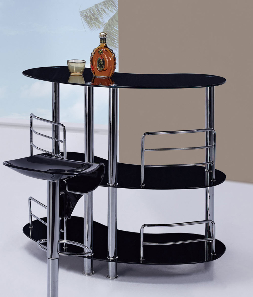 Global Furniture USA BT02 - Bar Table - Black Glass - Metal Legs