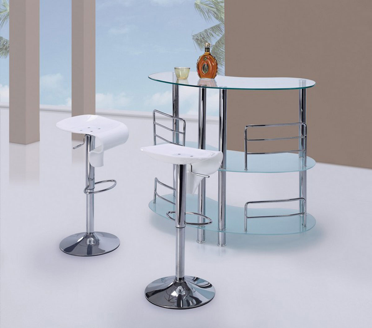 Global Furniture USA BT02 - Bar Table Set - Frosted Glass - Metal Legs