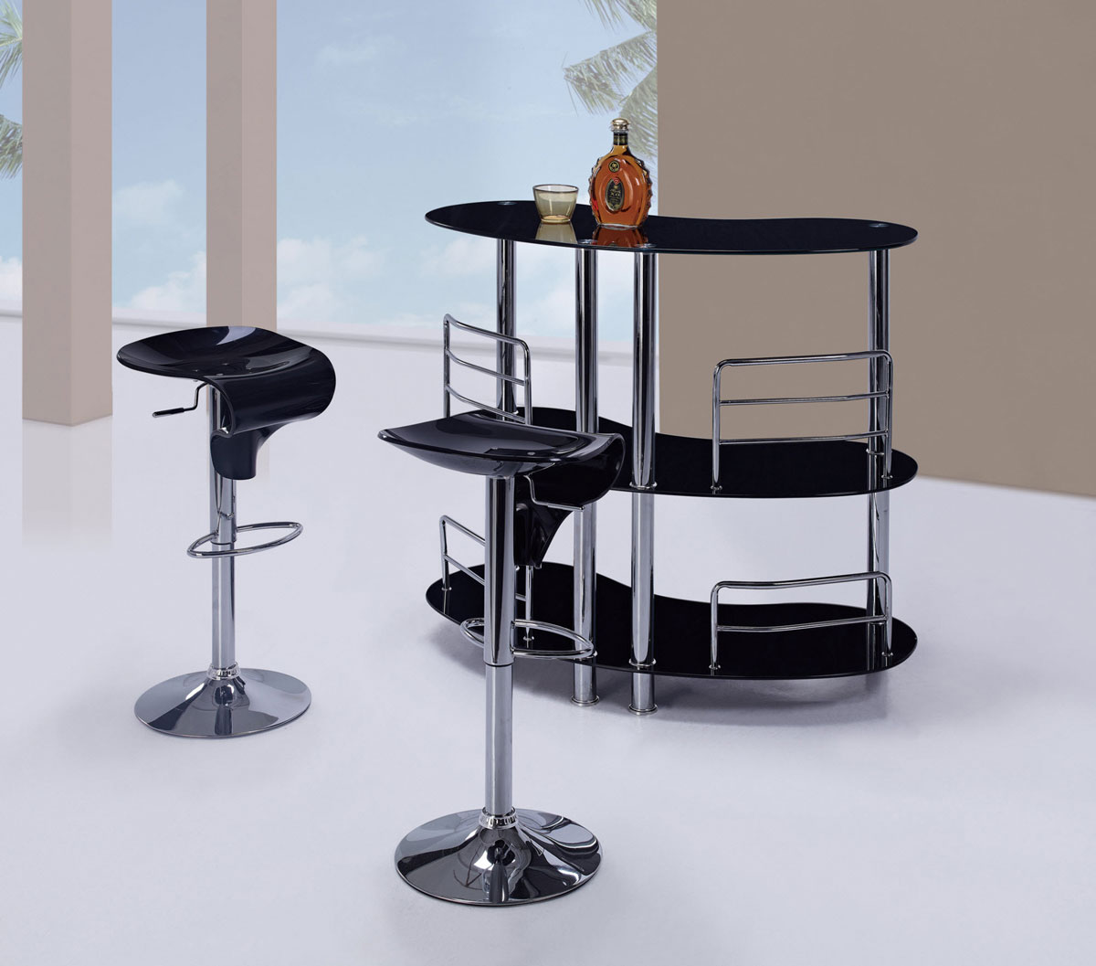 Global Furniture USA BT02 - Bar Table Set - Black Glass - Metal Legs
