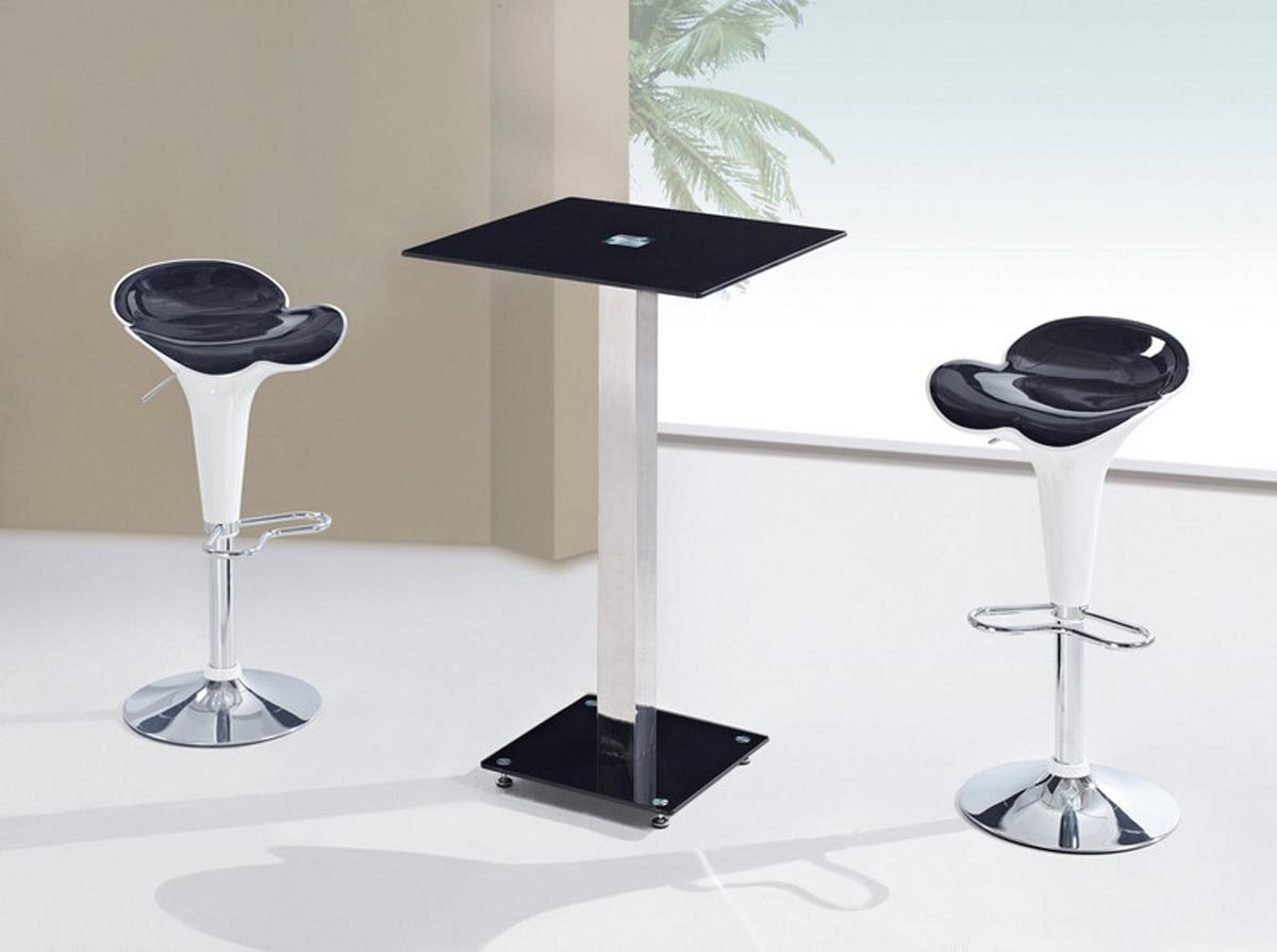 Global Furniture USA D096 - Bar Table Set- Black Glass - Metal Legs