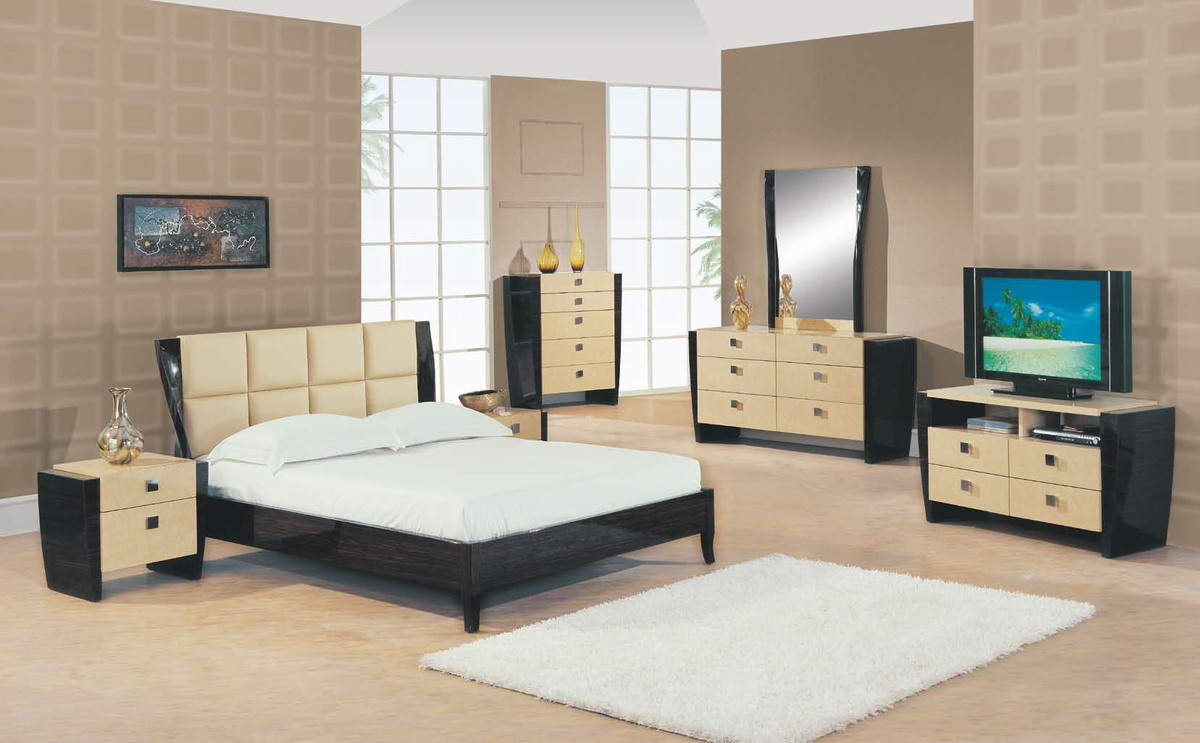 Global Furniture USA Simone Bedroom Collection - Beige/Dark Mahogany