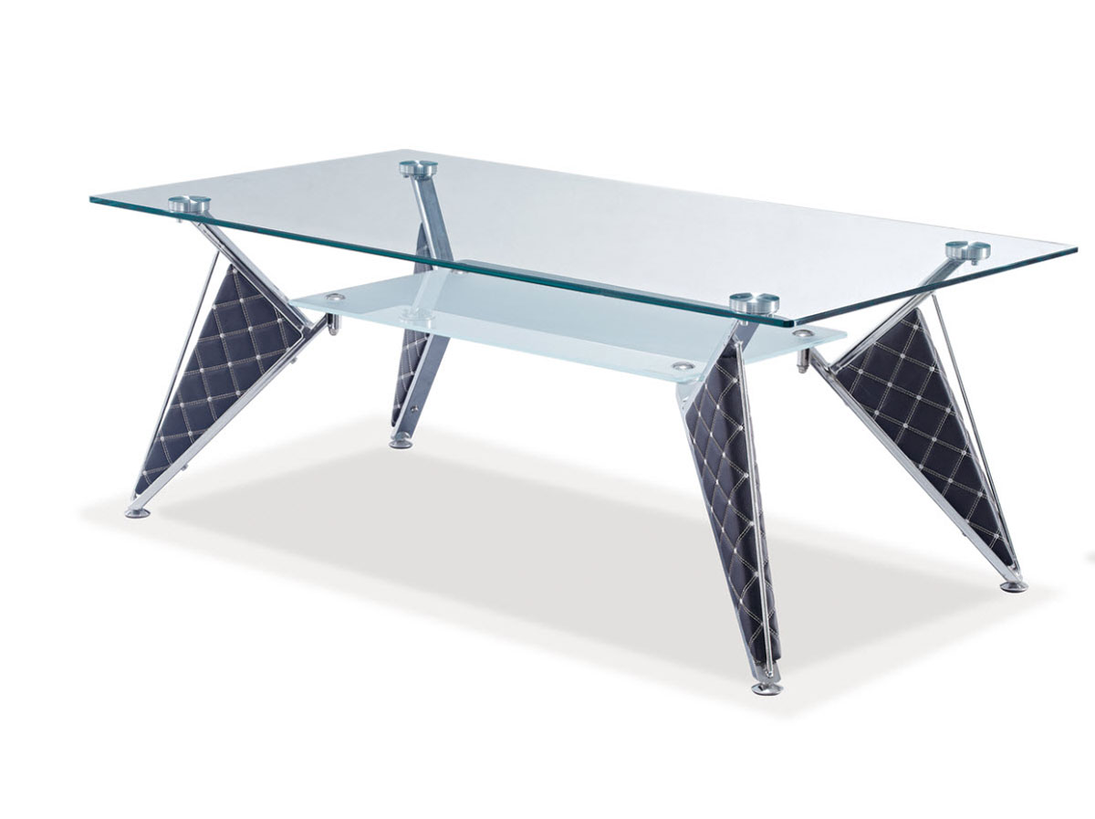 Global Furniture USA A107 Coffee Table - Frosted Glass- Silver/Black/Metal/Vinyl Legs