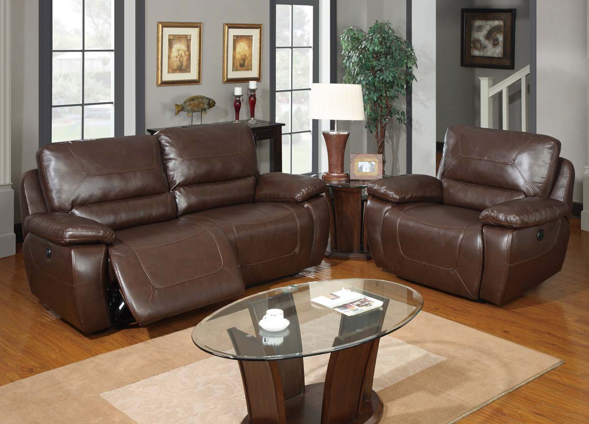 Global Furniture USA 1027 Power Reclining Sofa Set - Bonded Leather - Brown