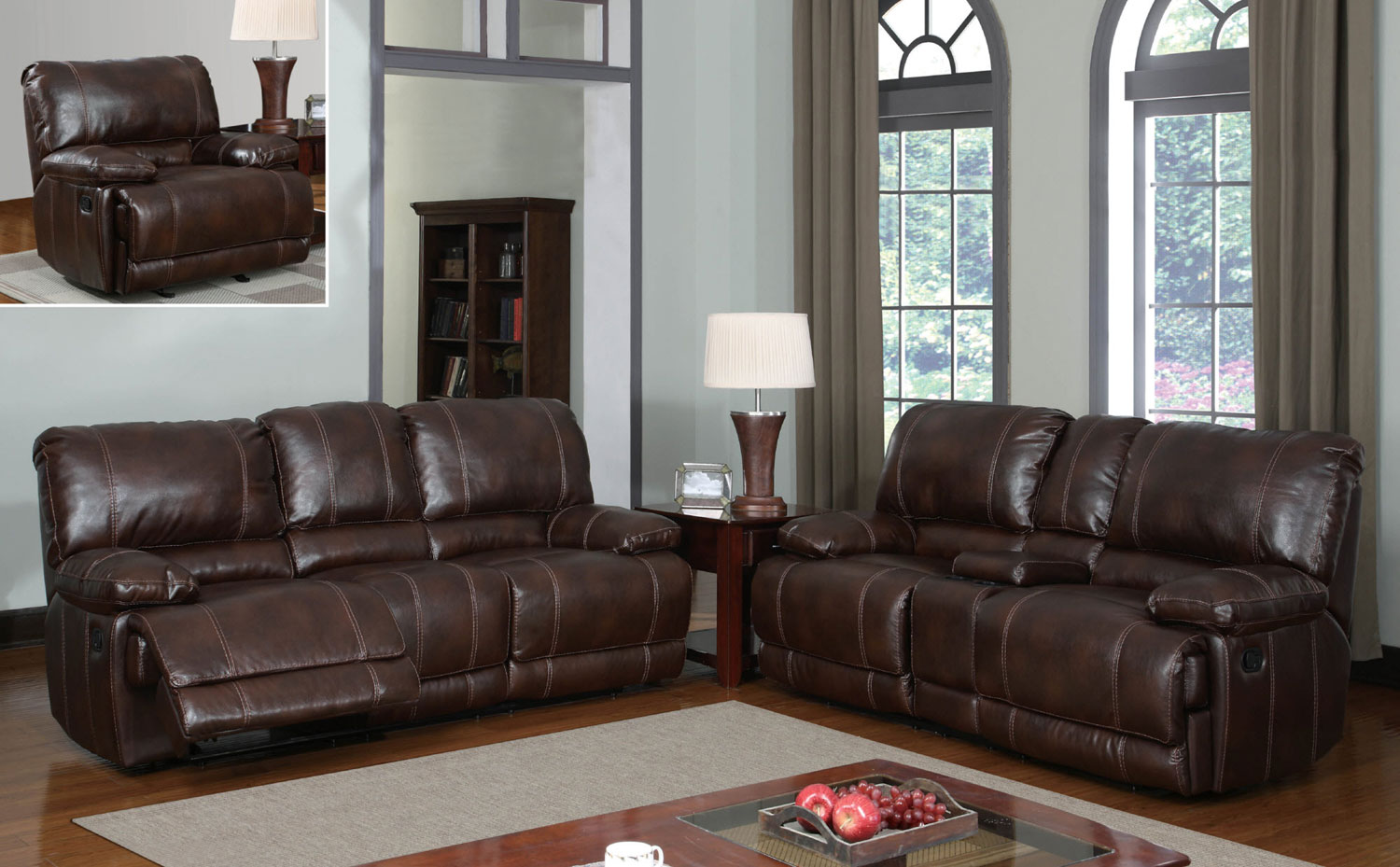 Global Furniture USA 1953 Reclining Sofa Set - Bonded Leather - Brown