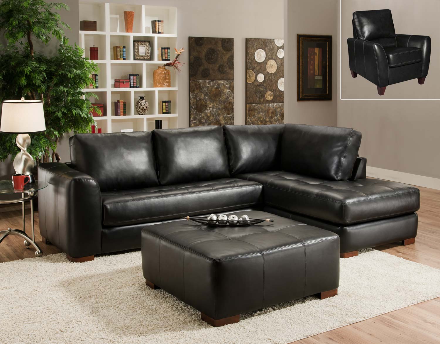 Global Furniture USA 2750 Sectional Sofa Set - Bonded Leather - Black