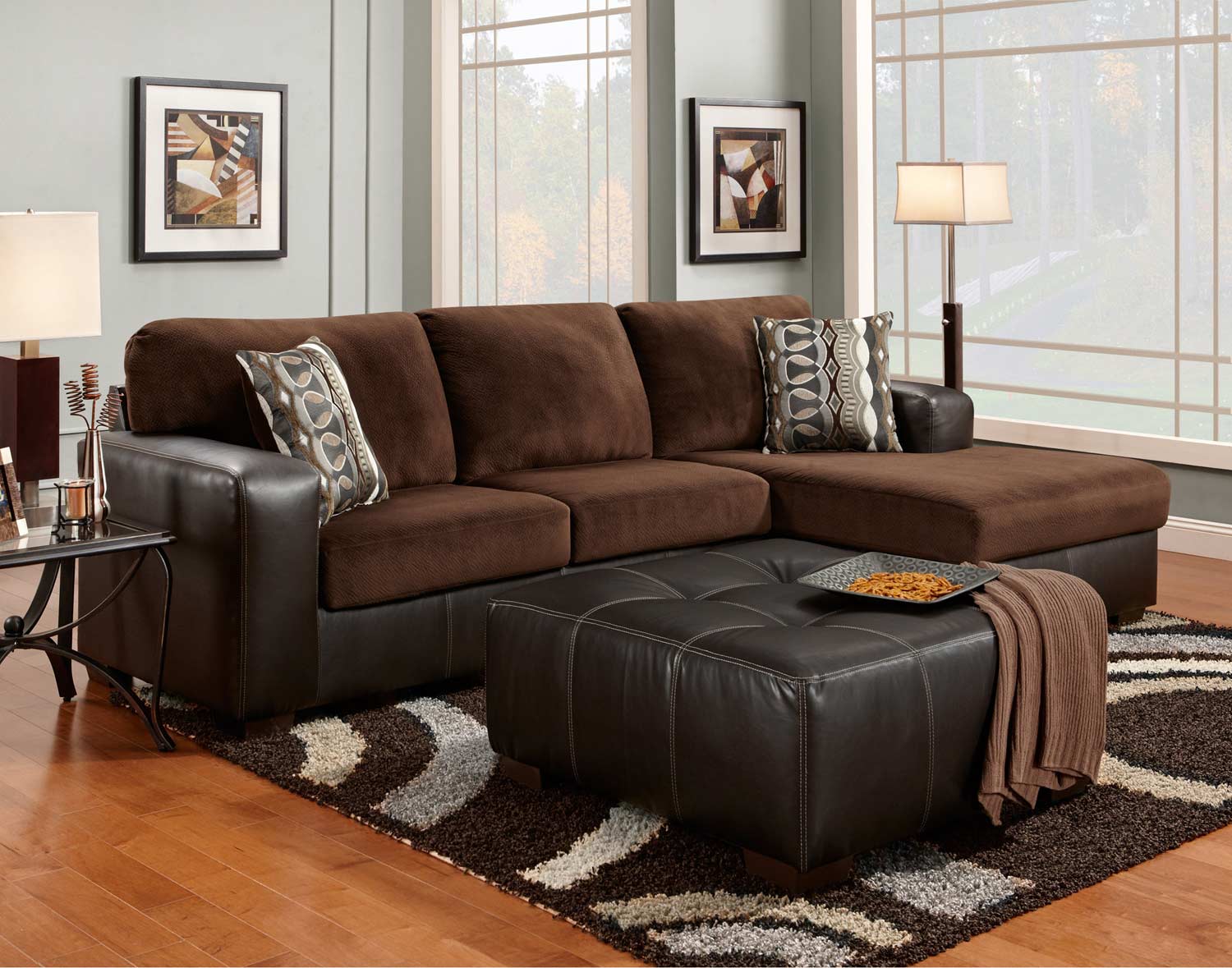 Global Furniture USA 3550 Sectional Sofa Set - Vel Suede/Bicast - Chocolate