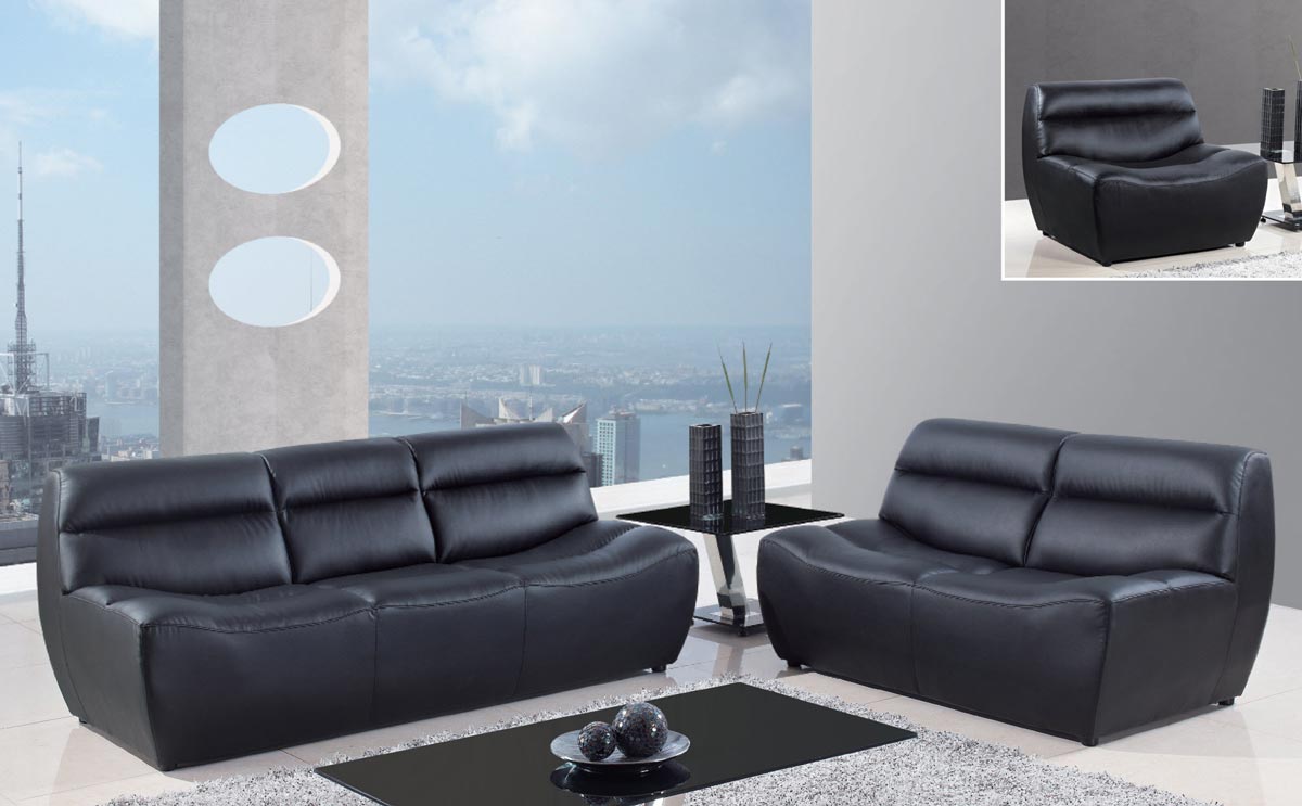 Global Furniture USA 3730 Sofa Set - Black/Bonded Leather with Vinyl Legs