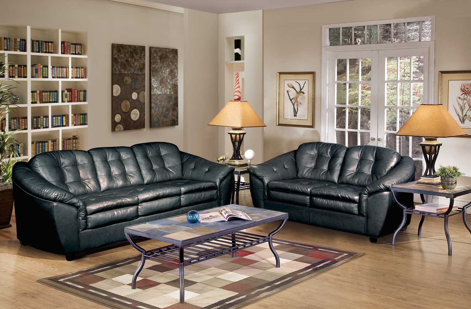 Global Furniture USA 5200 Sofa Set - Bonded Leather - Black