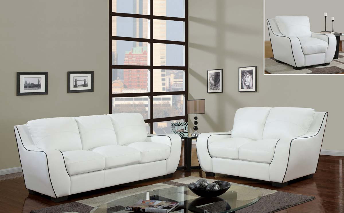 Global Furniture USA 8080 Sofa Set White/Black/Bonded Leather with