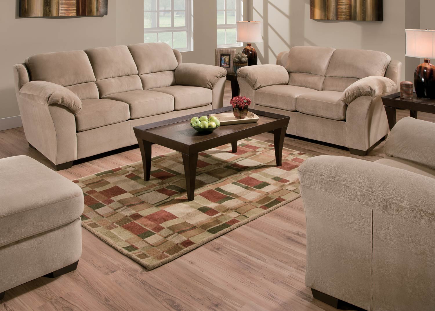 Global Furniture USA 9020 Sofa Set - Vel Suede - Beige