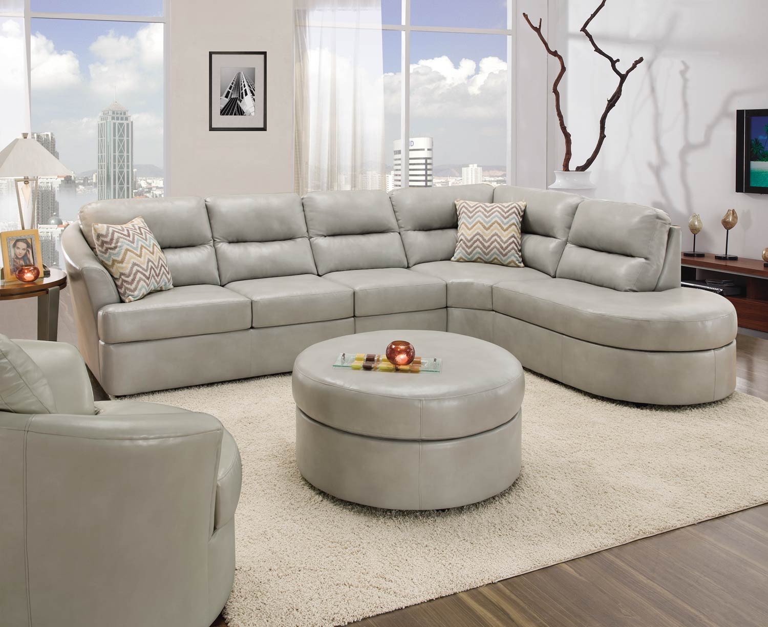 Global Furniture USA 9509 Sectional Sofa Set - Bonded Leather - Smoke