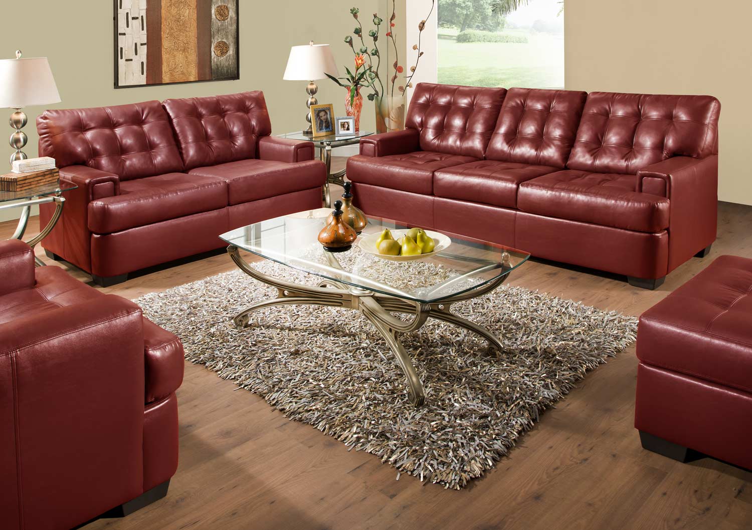 Global Furniture USA 9591 Sofa Set - Bonded Leather - Cardinal