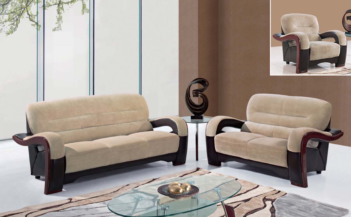 Global Furniture USA 992 Sofa Set - Champion/Froth Fabric/Mahogany Wood Legs
