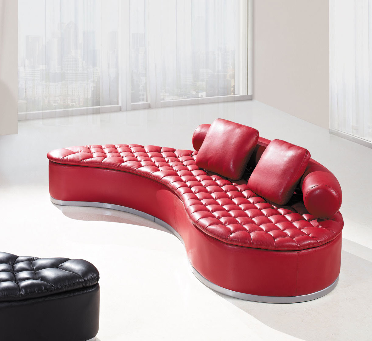 Global Furniture USA A005 Sofa - Red with Red Pillows - Bonded Leather