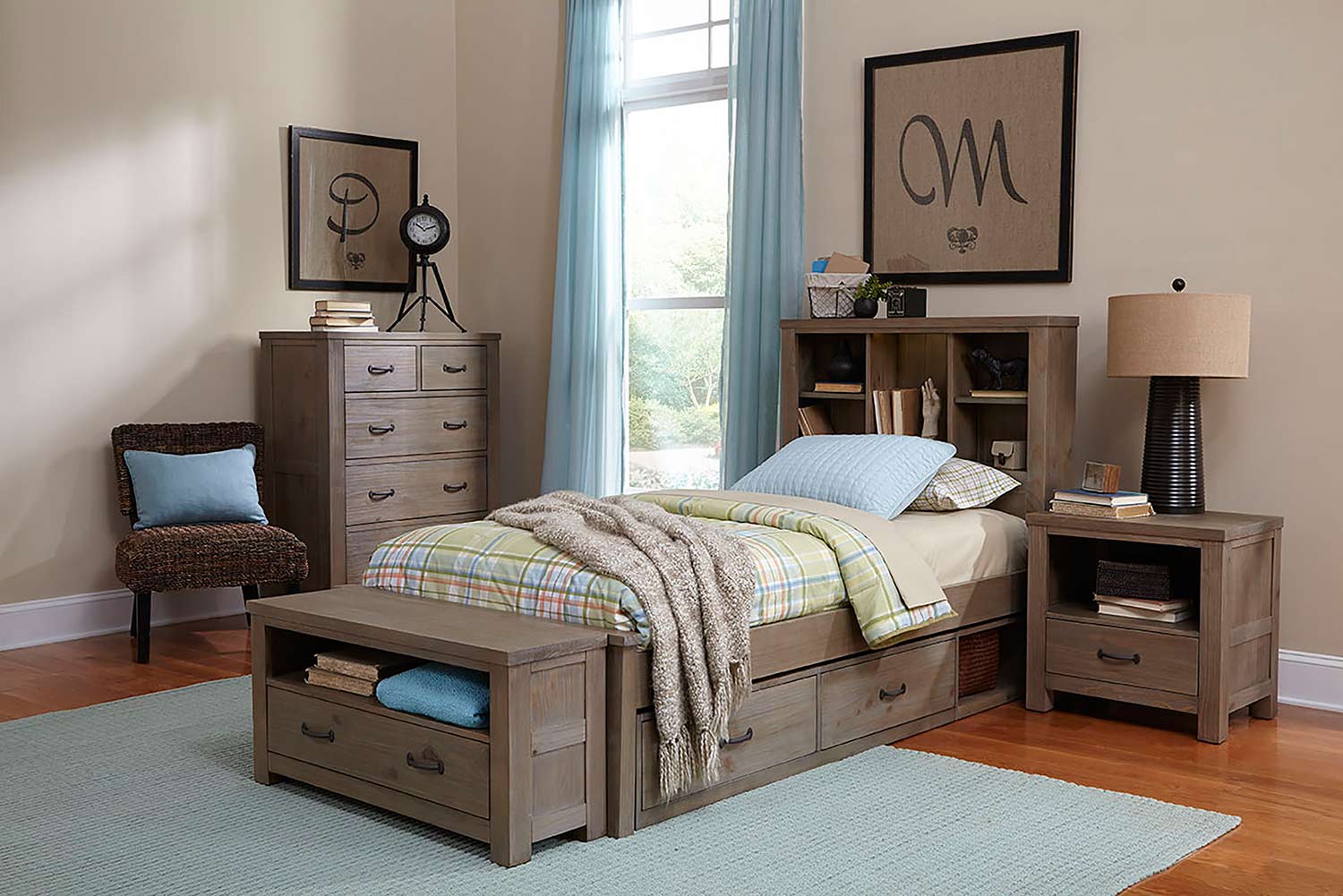 NE Kids Highlands Bookcase Bedroom Set - Driftwood