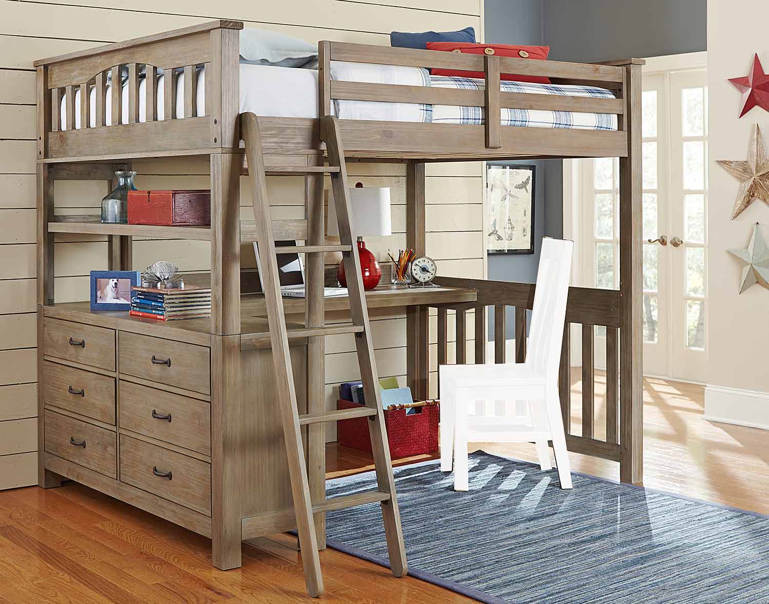 NE Kids Highlands Loft Bed with Desk - Driftwood