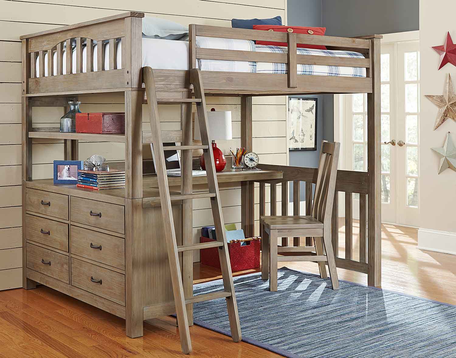 NE Kids Highlands Loft Bed with Desk And Chair - Driftwood