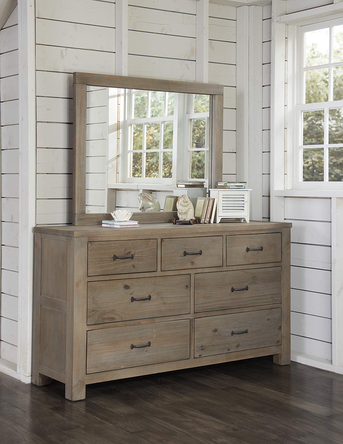 NE Kids Highlands 7 Drawer Dresser with Mirror - Driftwood