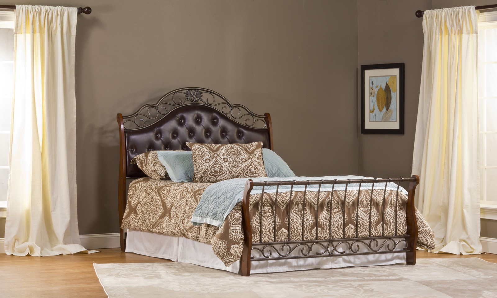Hillsdale Hyde Park Bed - Antique Brown - Brown Faux Leather