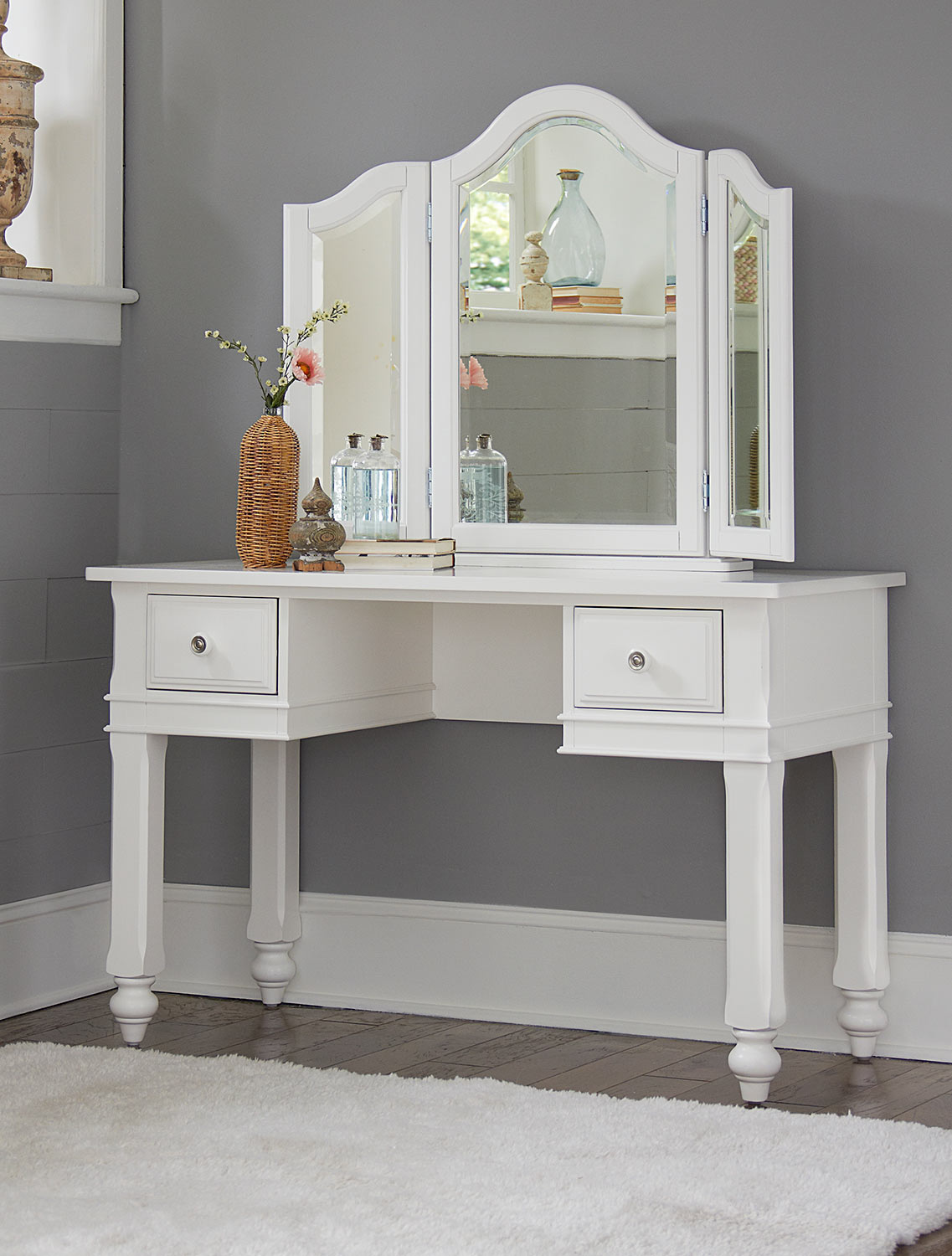 NE Kids Lake House Writing Desk with Vanity Mirror - White