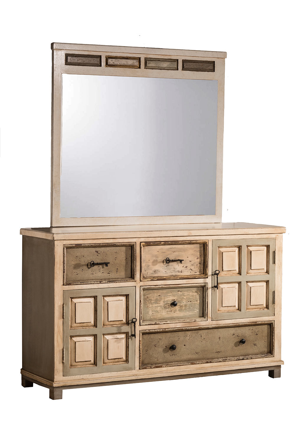 Hillsdale LaRose Dresser with Mirror - Rustic White/Gray