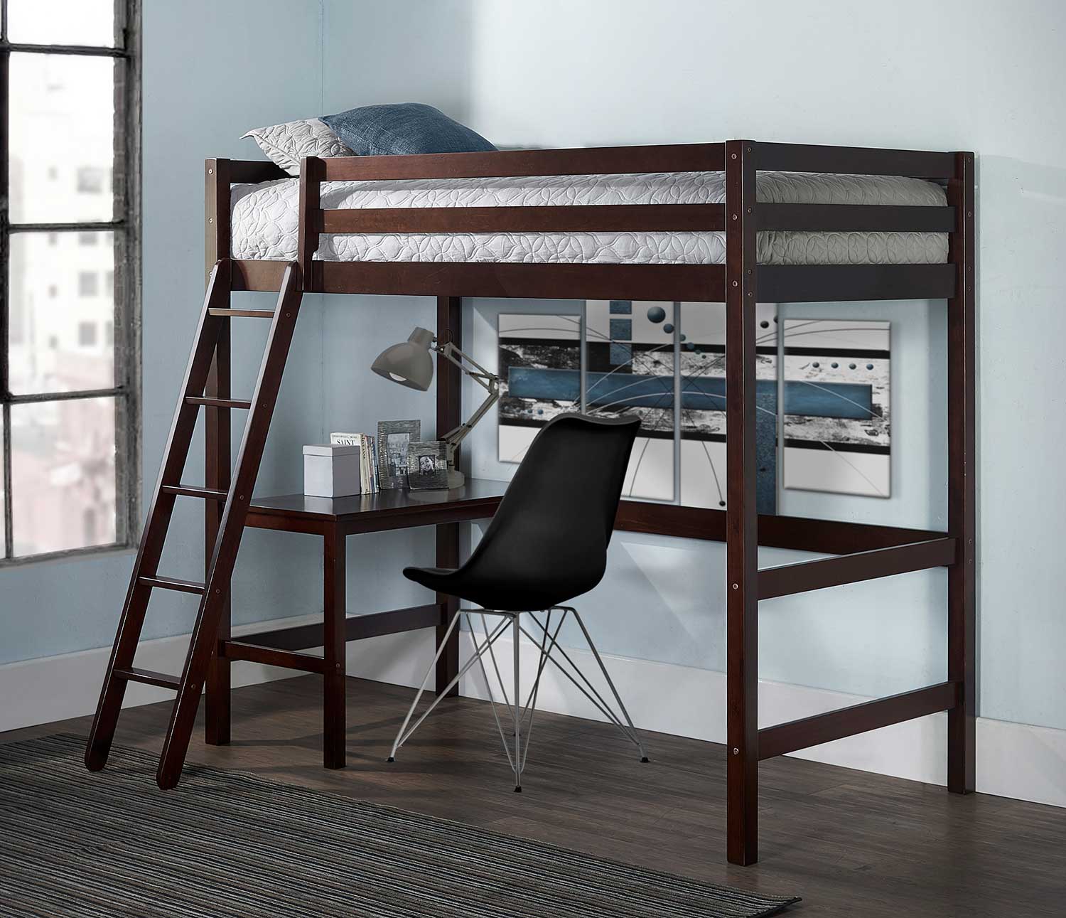 Hillsdale Caspian Twin Study Loft Bed With Chair - Chocolate