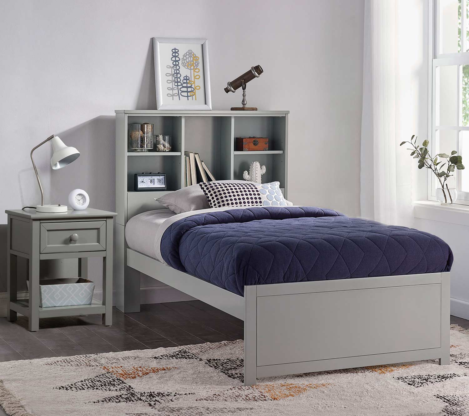 Hillsdale Caspian Twin Bookcase Bed with Nightstand - Gray