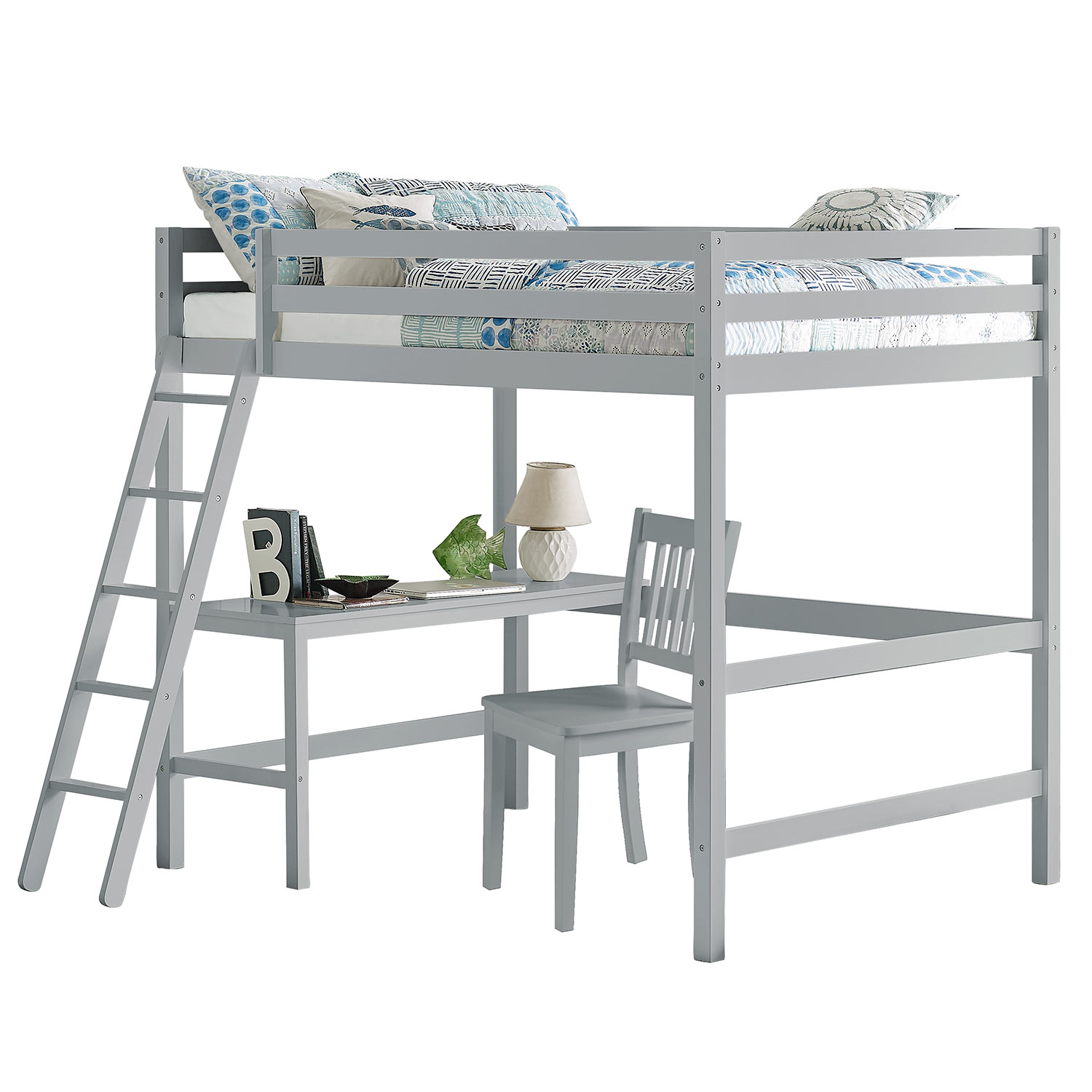 Hillsdale Caspian Full Loft Bed with Chair - Gray