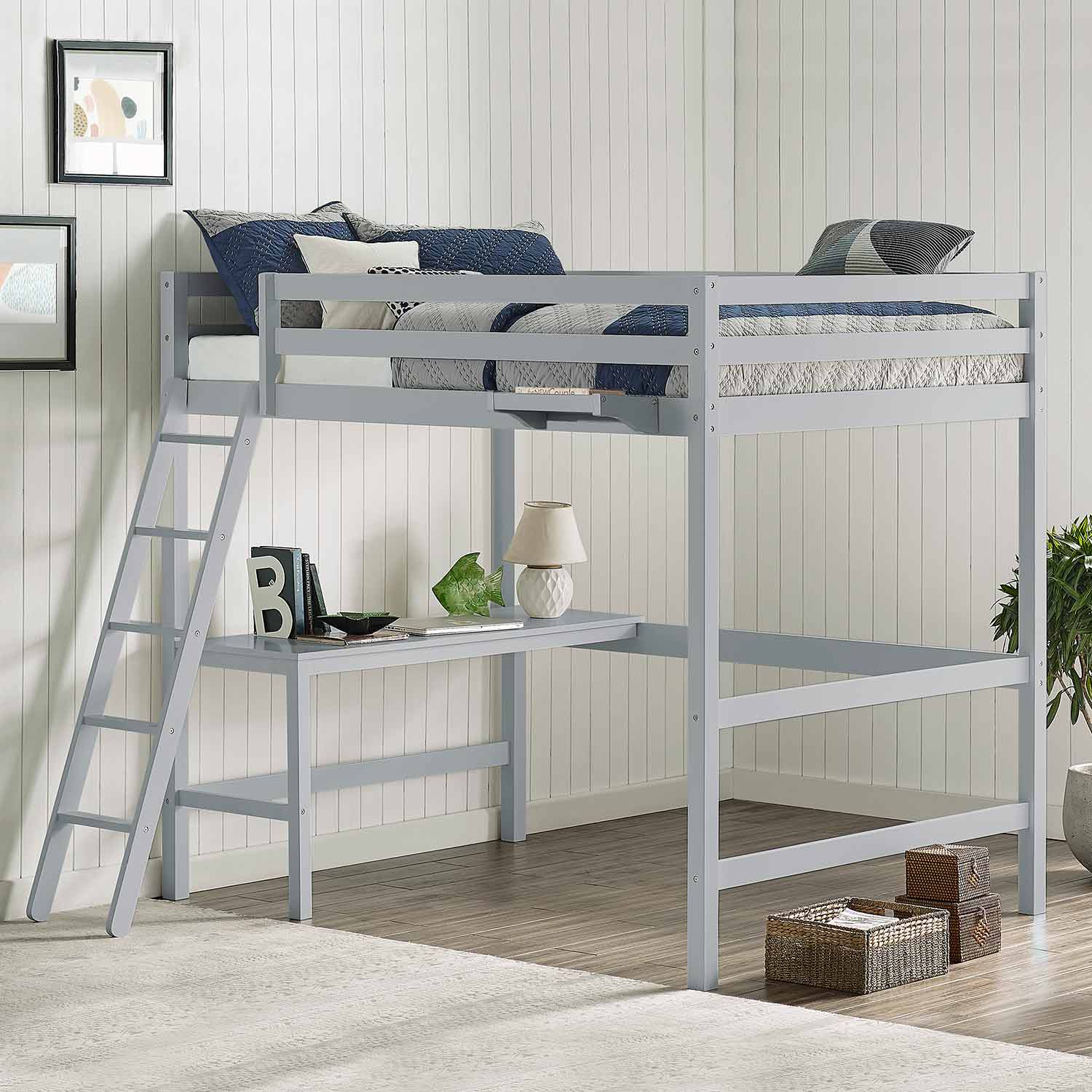 Hillsdale Caspian Full Loft Bed with Hanging Nightstand - Gray