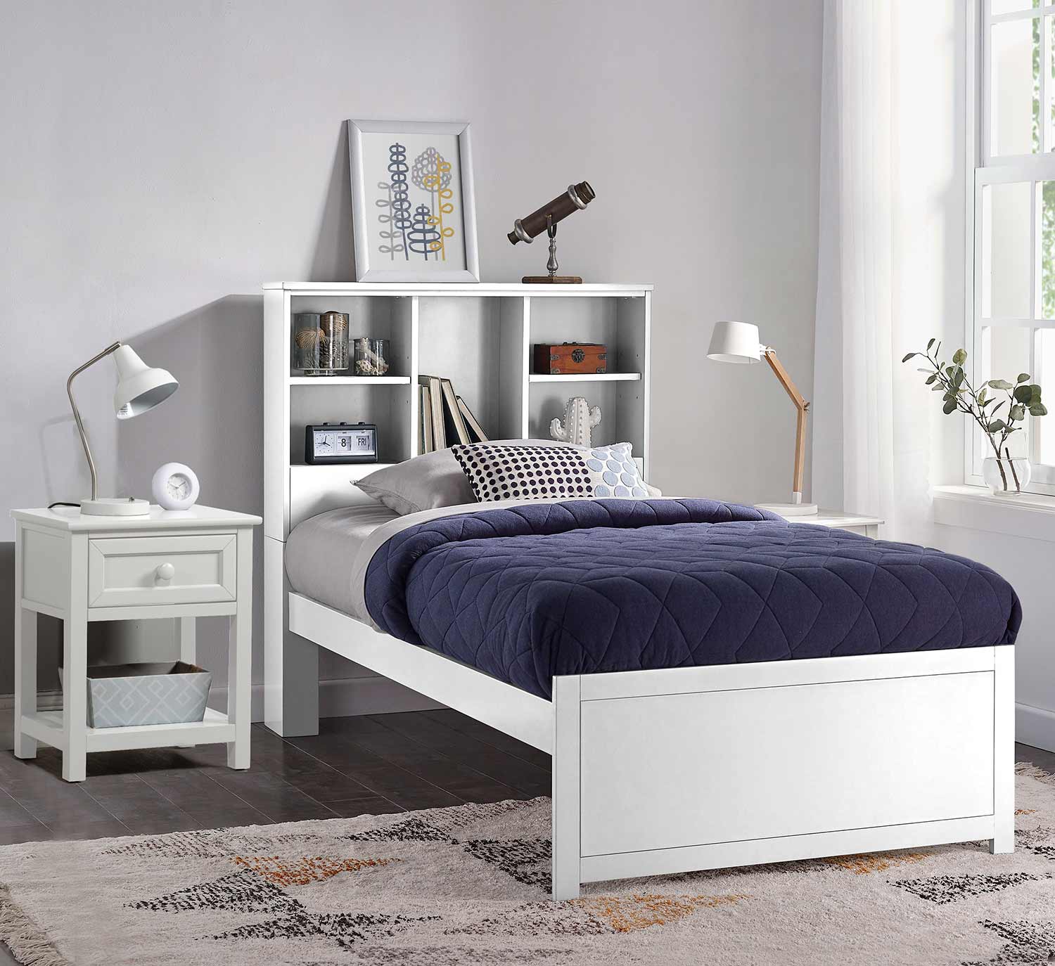 Hillsdale Caspian Twin Bookcase Bed with Nightstand - White