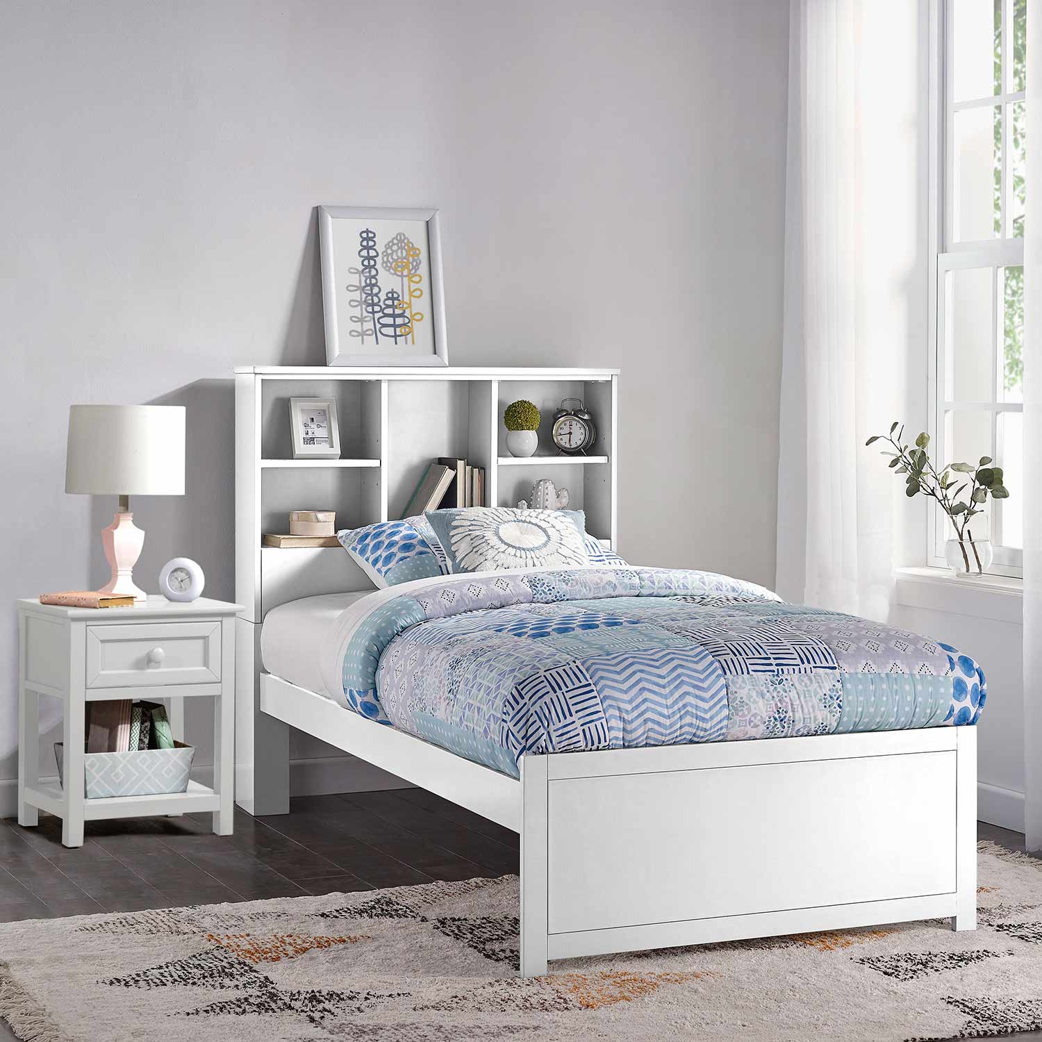 Hillsdale Caspian Twin Bookcase Bed with Nightstand - White