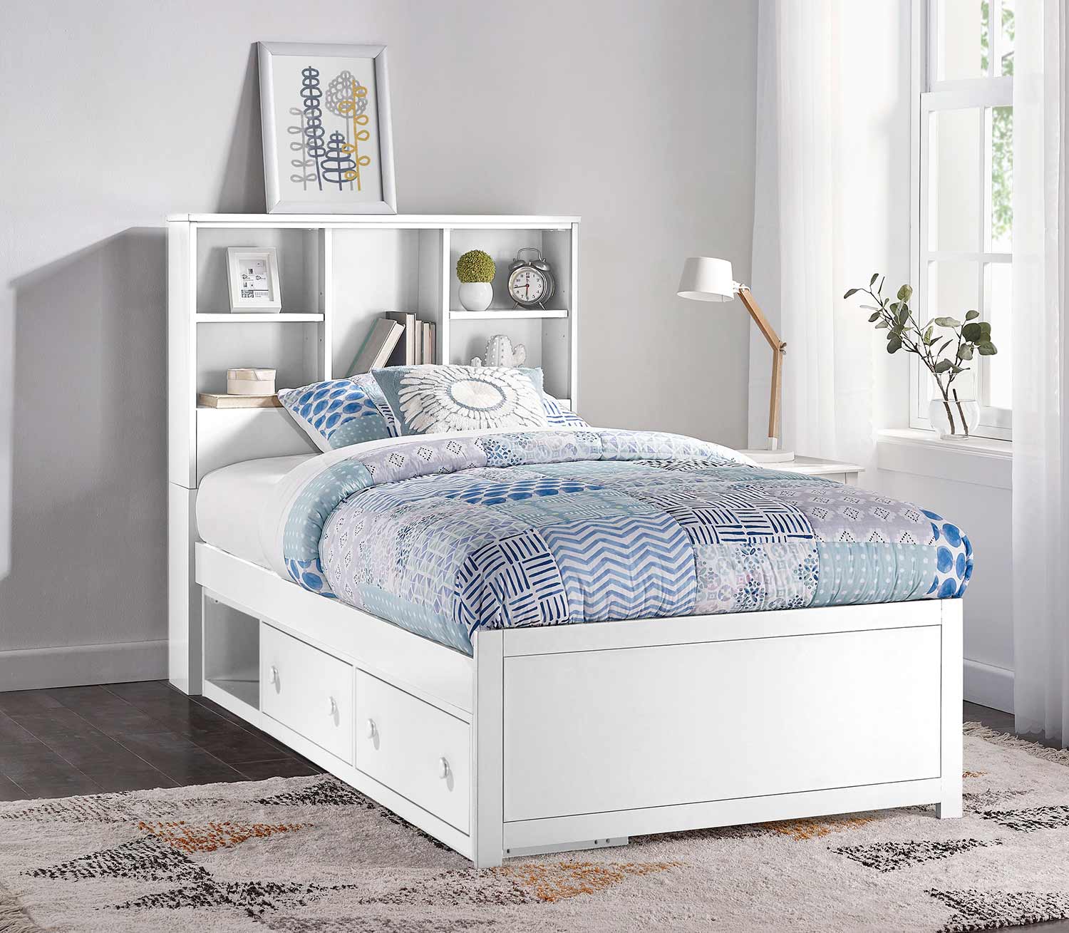 Hillsdale Caspian Twin Bookcase Bed with Storage Unit - White