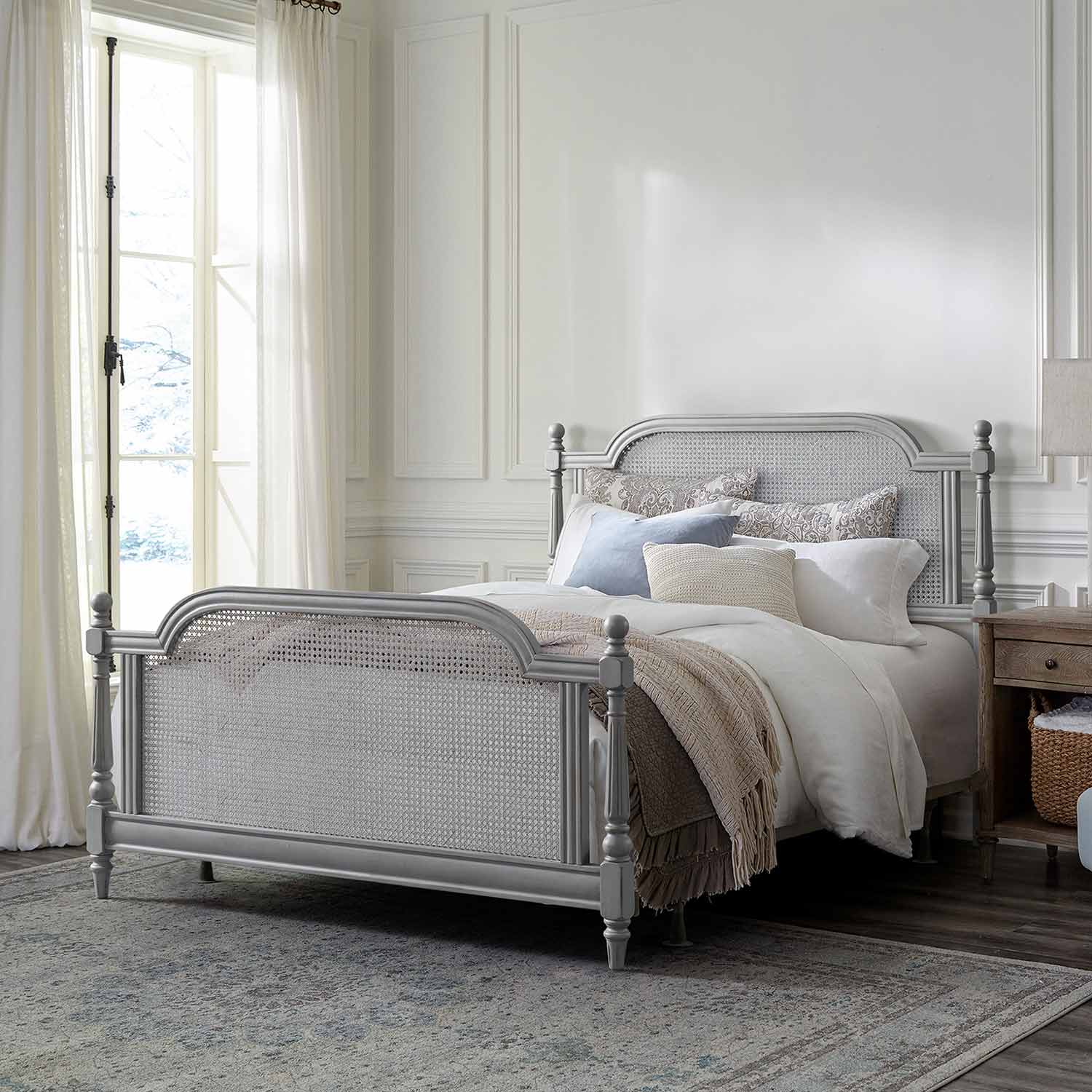 Hillsdale Melanie Wood and Cane Bed - French Gray