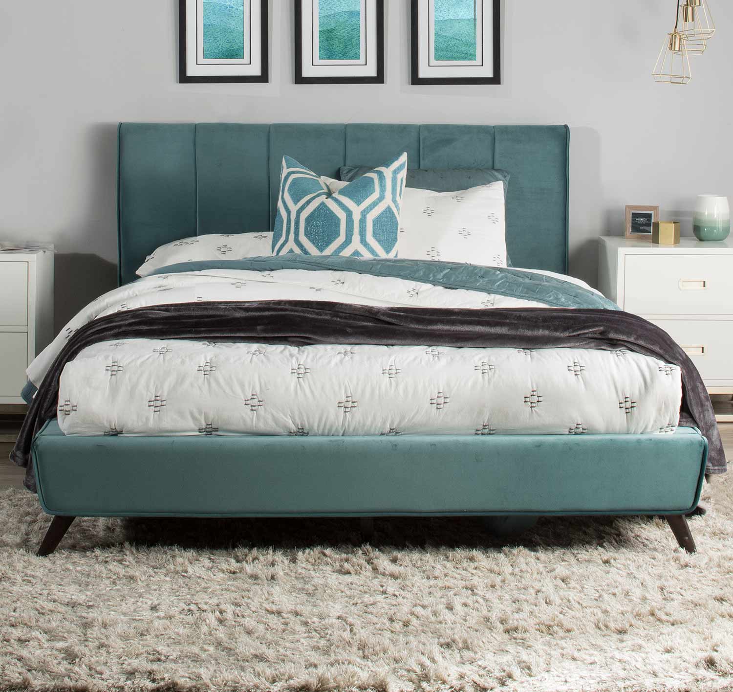 Hillsdale Aussie Platform Bed - Teal Velvet