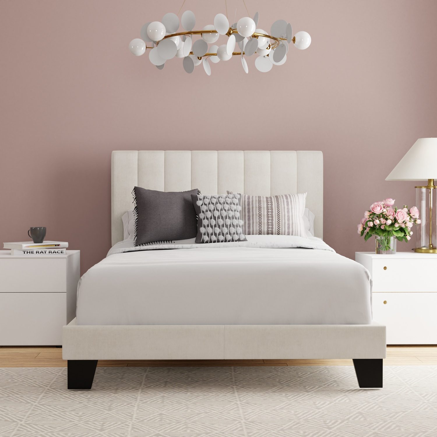 Hillsdale Crestone Upholstered Adjustable Height Platform Bed - Cream