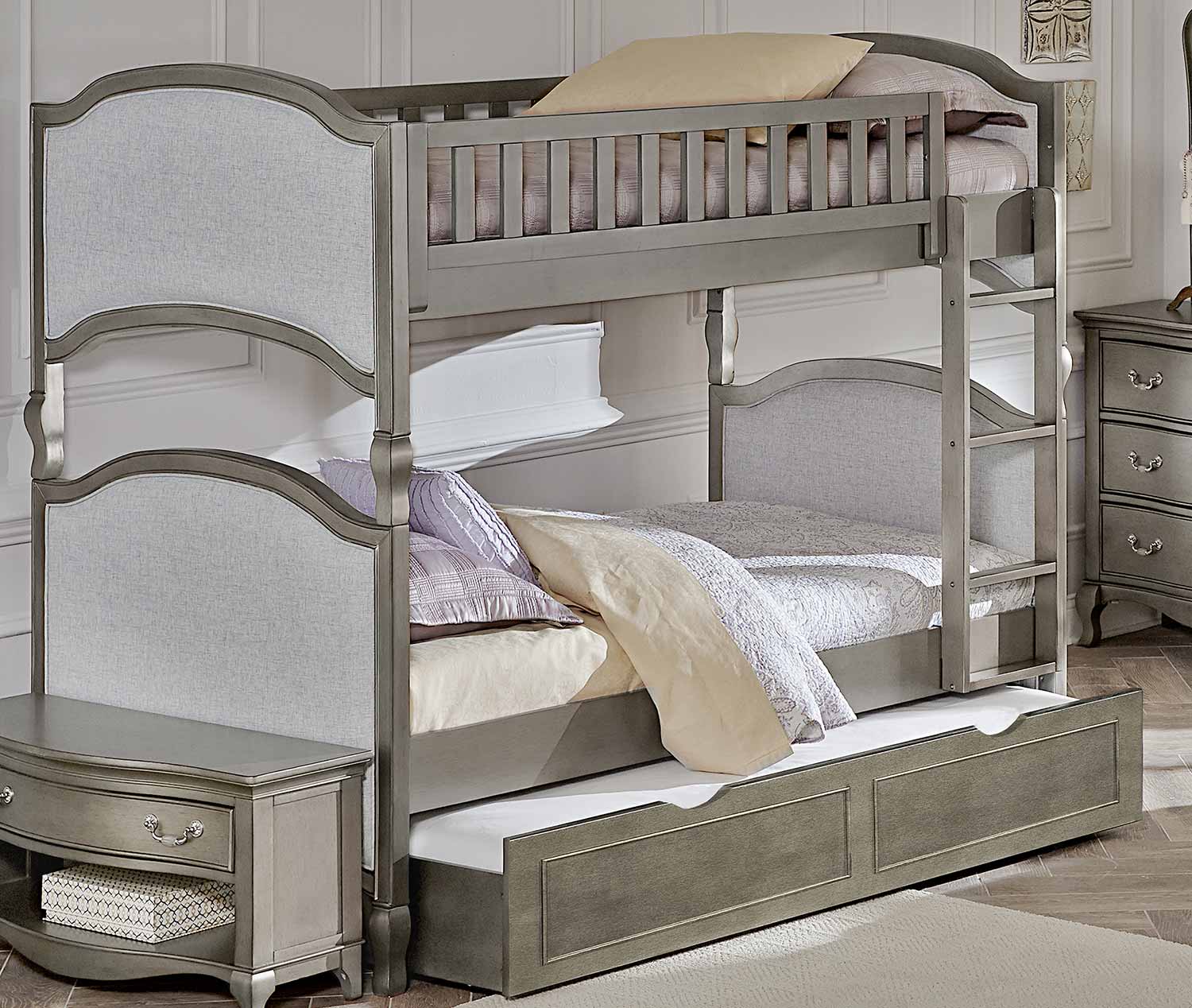 NE Kids Kensington Victoria Twin Over Twin Bunk With Trundle - Antique Silver