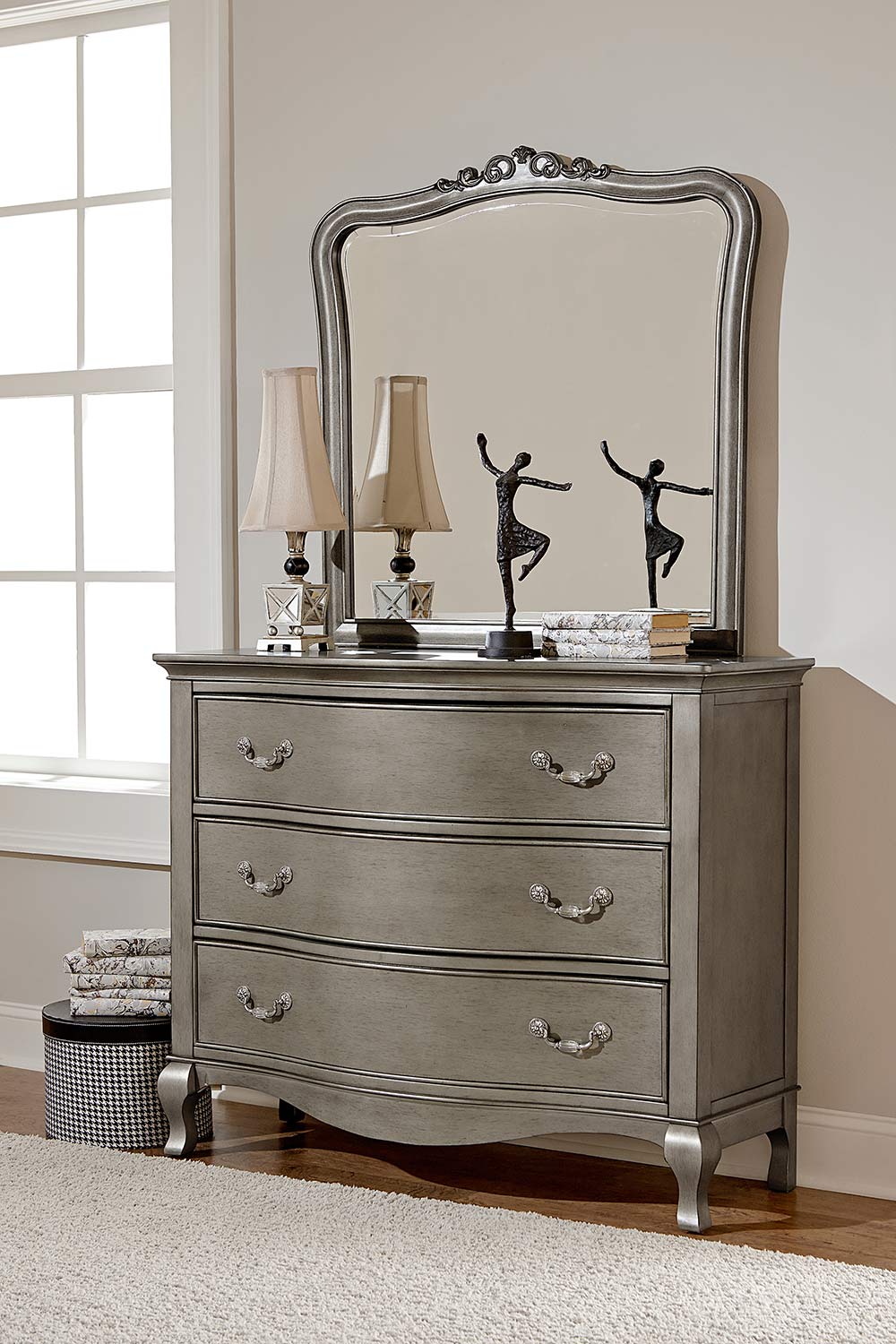 NE Kids Kensington 3 Drawer Single Dresser with Mirror - Antique Silver