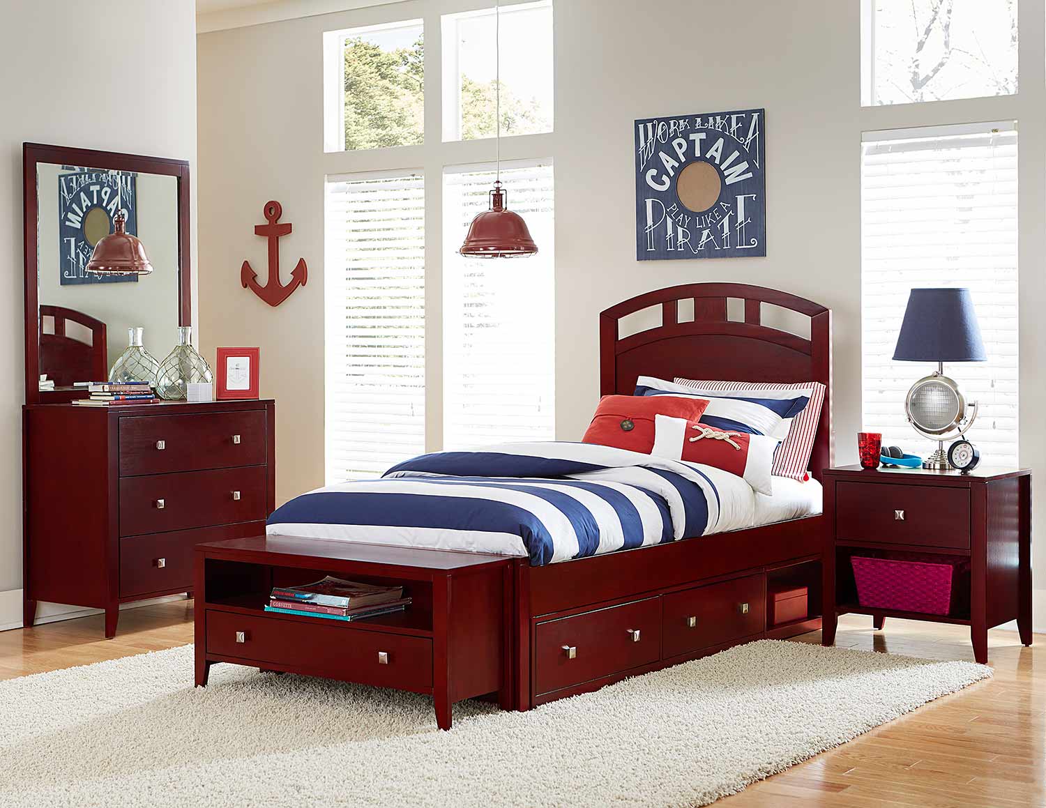 NE Kids Pulse Arch Bedroom Set With Storage - Cherry
