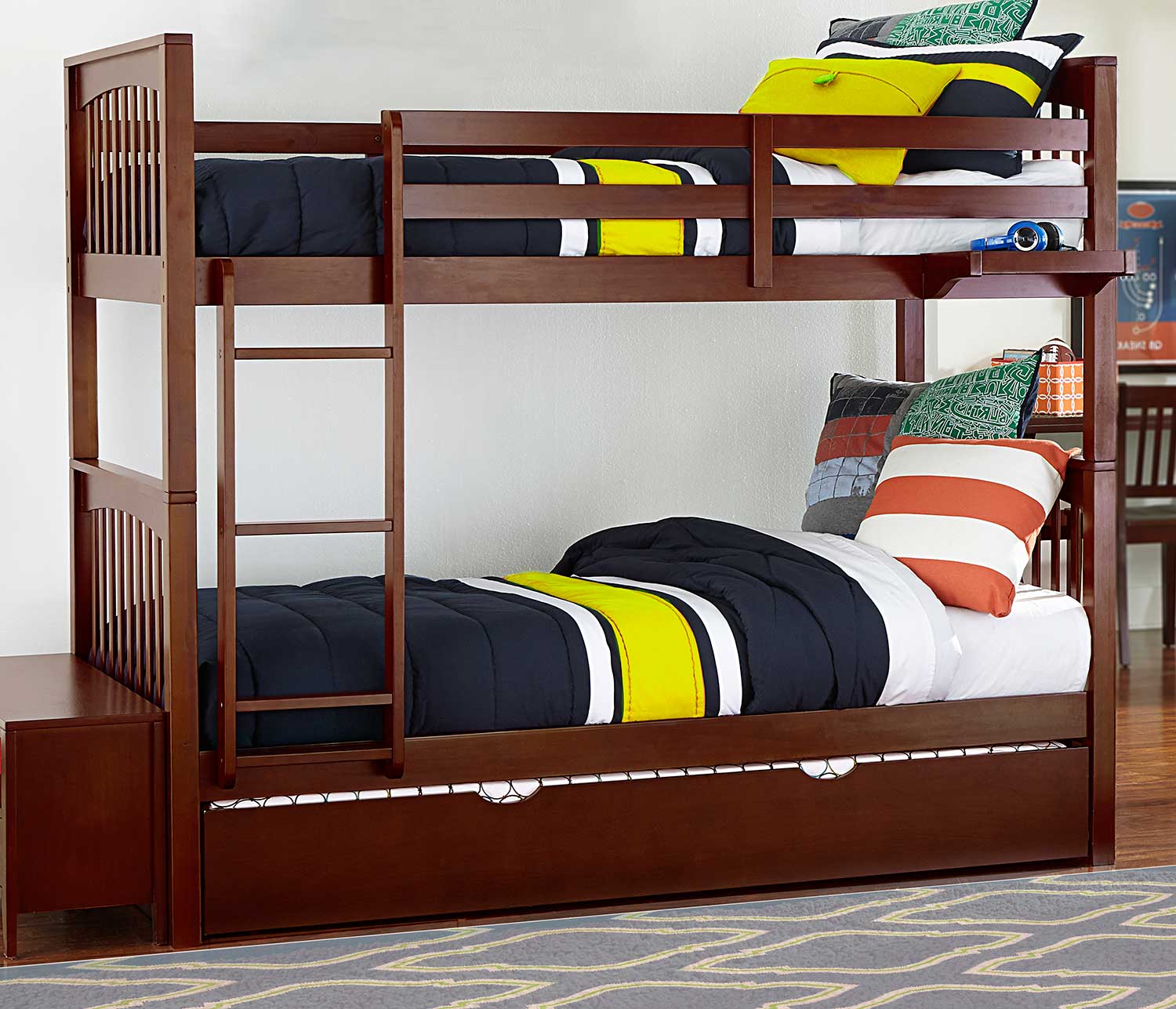 NE Kids Pulse Twin Over Twin Bunk With Trundle - Cherry