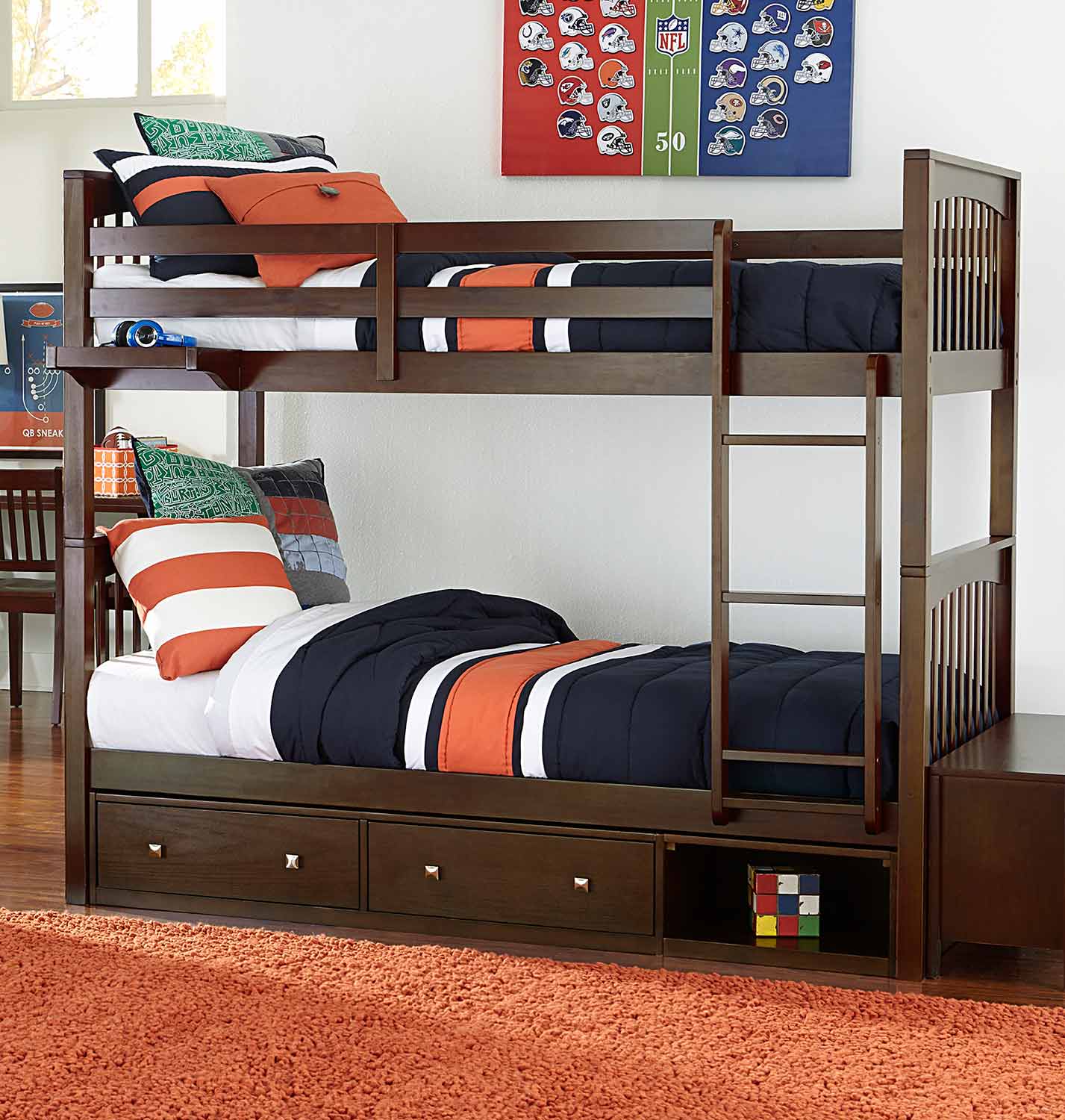 NE Kids Pulse Twin Over Twin Bunk With Storage - Chocolate