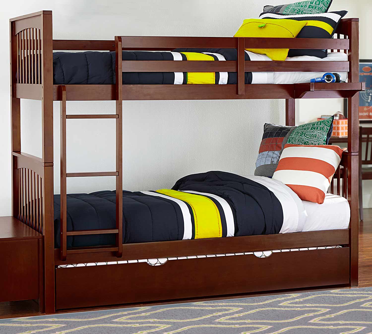 NE Kids Pulse Twin Over Twin Bunk With Trundle - Chocolate