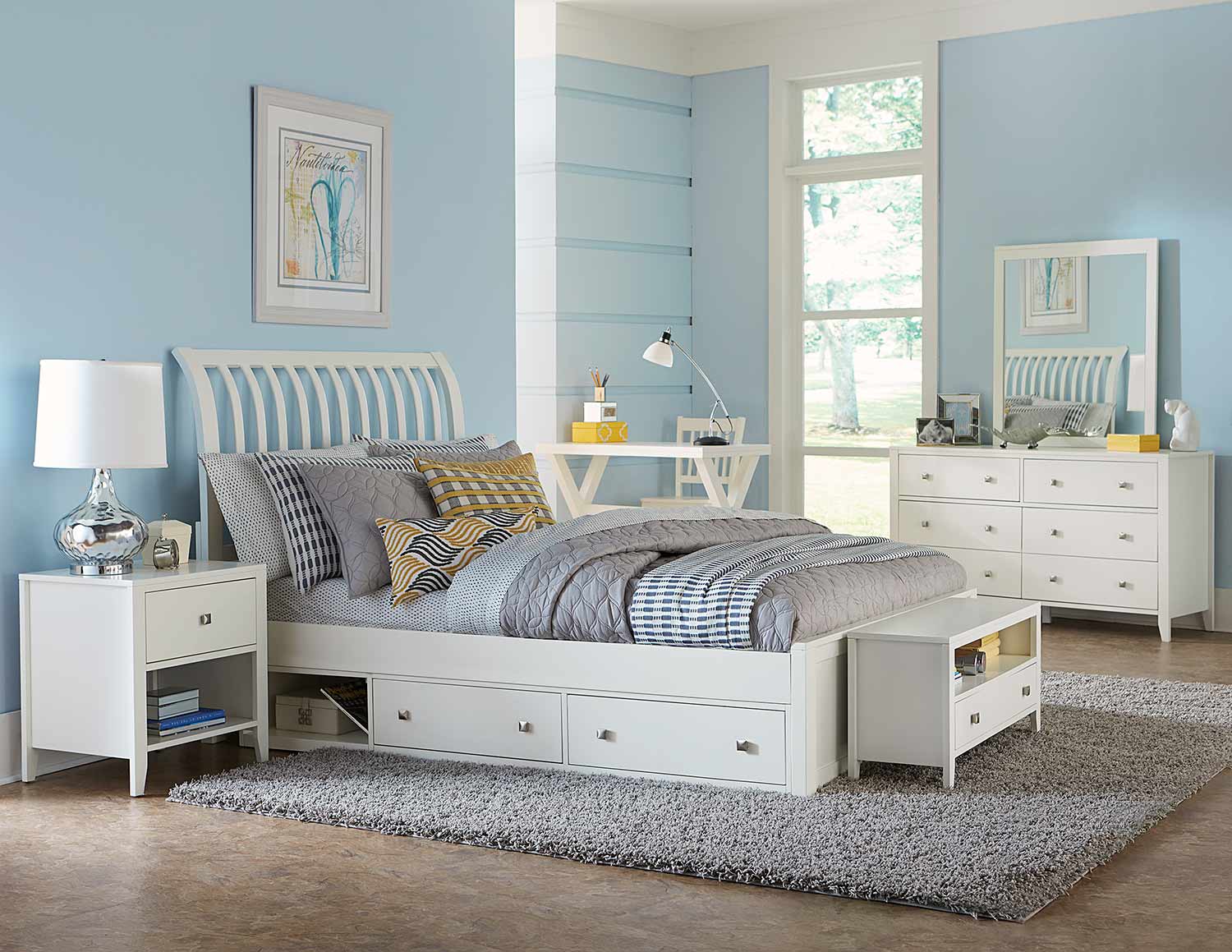 NE Kids Pulse Rake Sleigh Bedroom Set With Storage - White