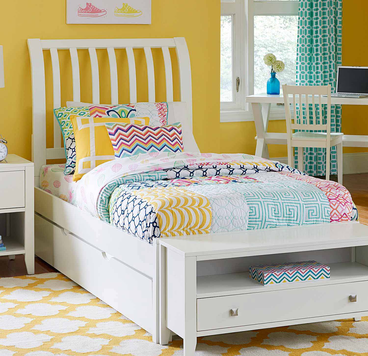 NE Kids Pulse Rake Sleigh Bed With Trundle - White