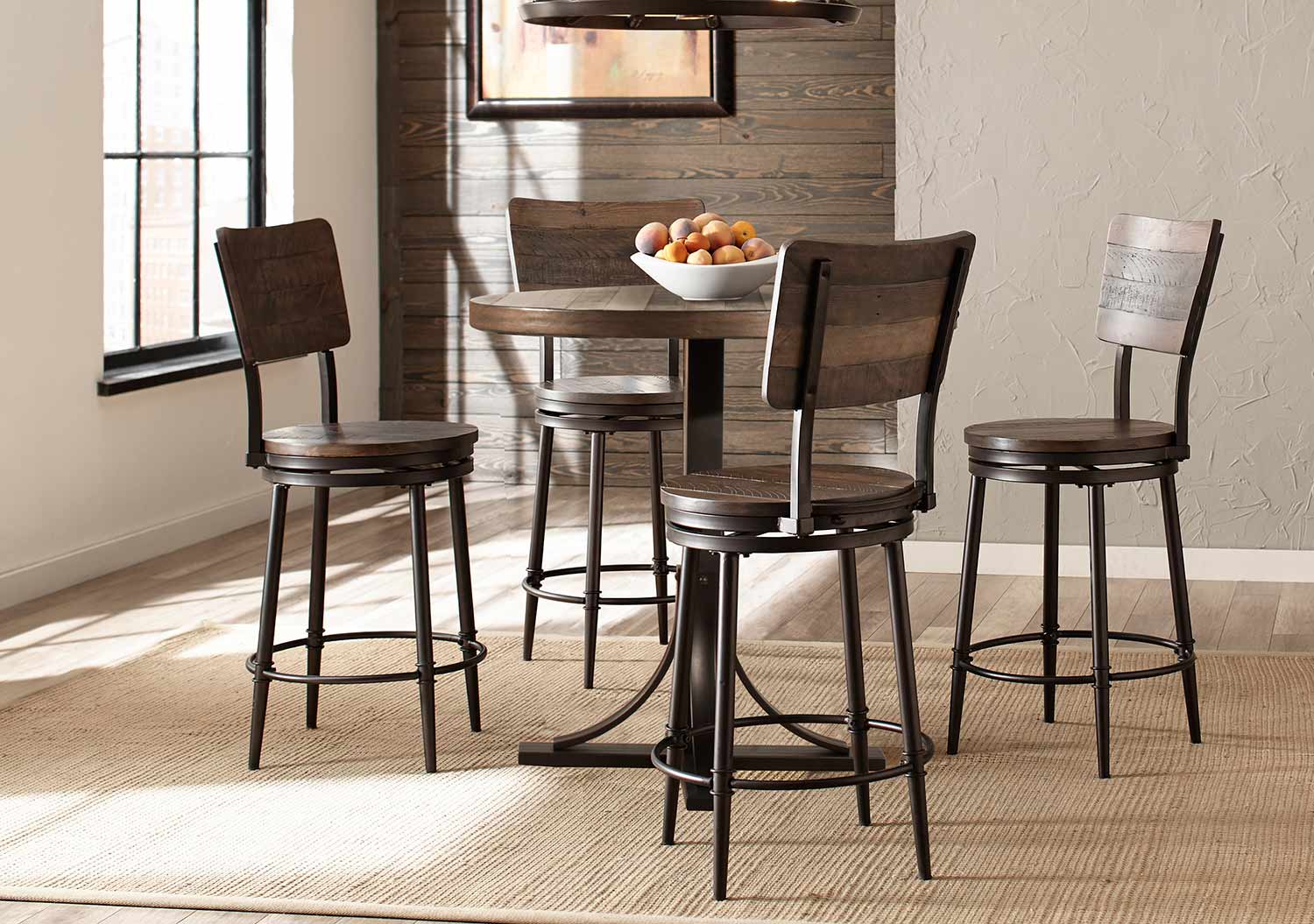 Hillsdale Jennings 5 Piece Counter Height Dining Set with Swivel Counter Height Stools - Walnut Wood/Brown Metal