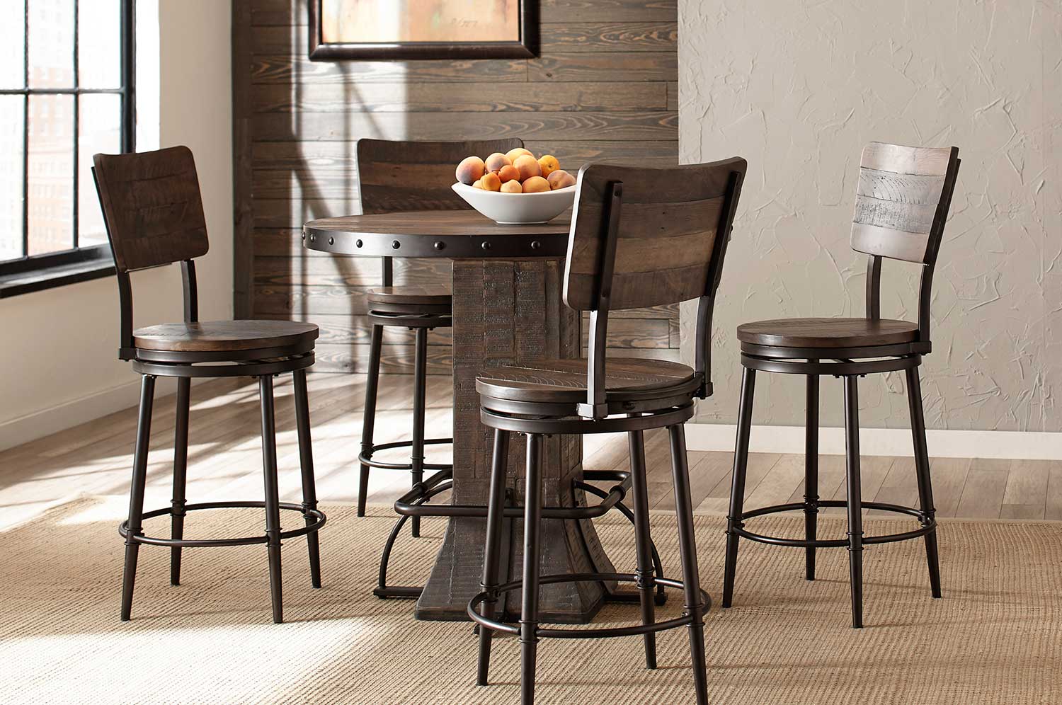 Hillsdale Jennings 5-PC Round Counter Height Dining Set - Walnut Wood/Brown Metal